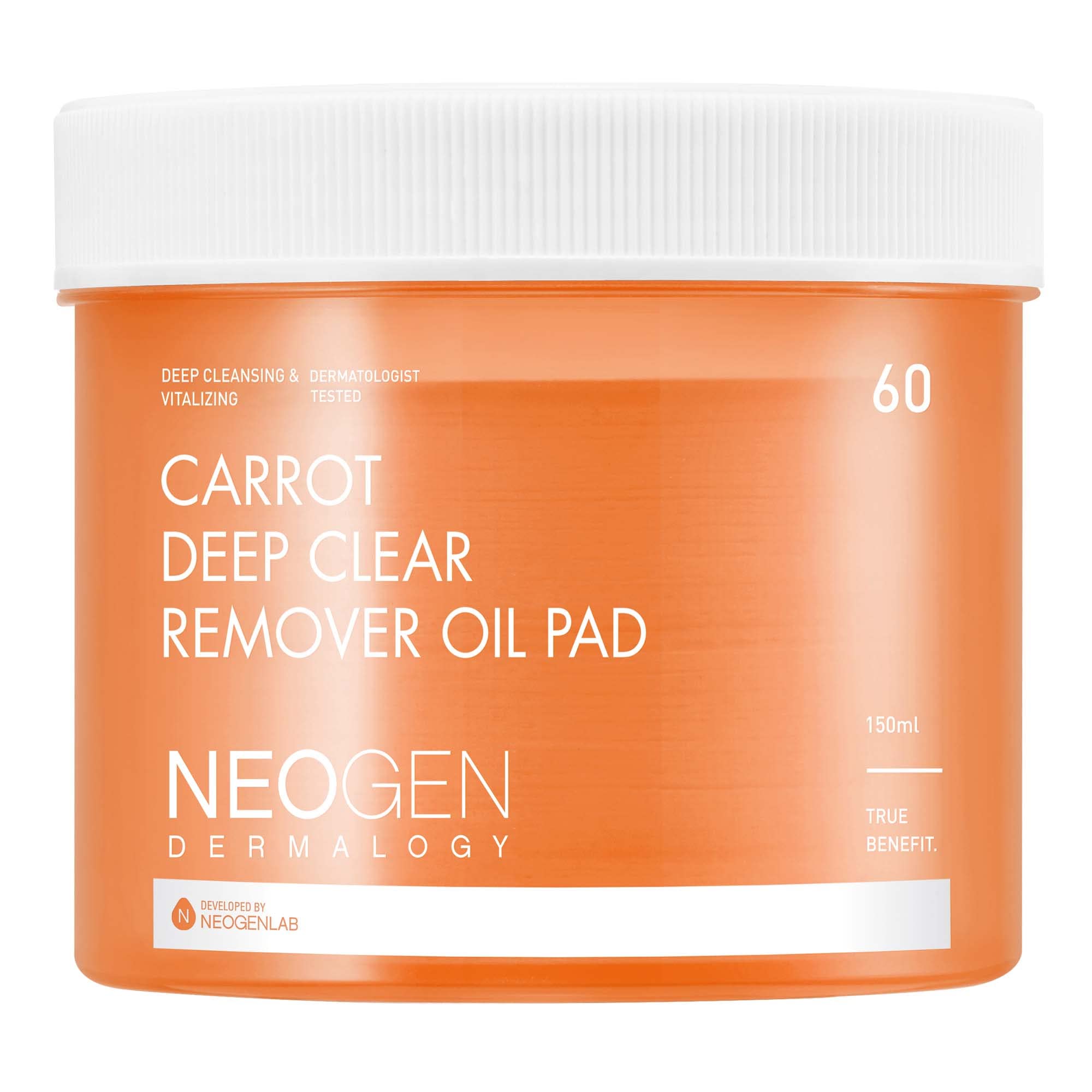 Carrot Deep Clear Remover Oil Pad (60 pads) - Facial Oil Make Up Remover Cotton Pad for Sensitive Skin, Gently Removes Waterproof Makeup & Impurities, Alcohol-Free - Korean Skin Care