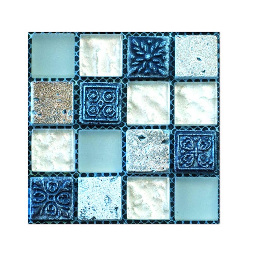 Dreneco Mosaic Tile Stickers Removable Wallpaper Stick On Tiles Self-Adhesive Waterproof Oil-Proof Anti-Skid Tiles Stickers for Kitchen Bathroom Accersories, Blue (10 x 10 cm, Pack of 20)