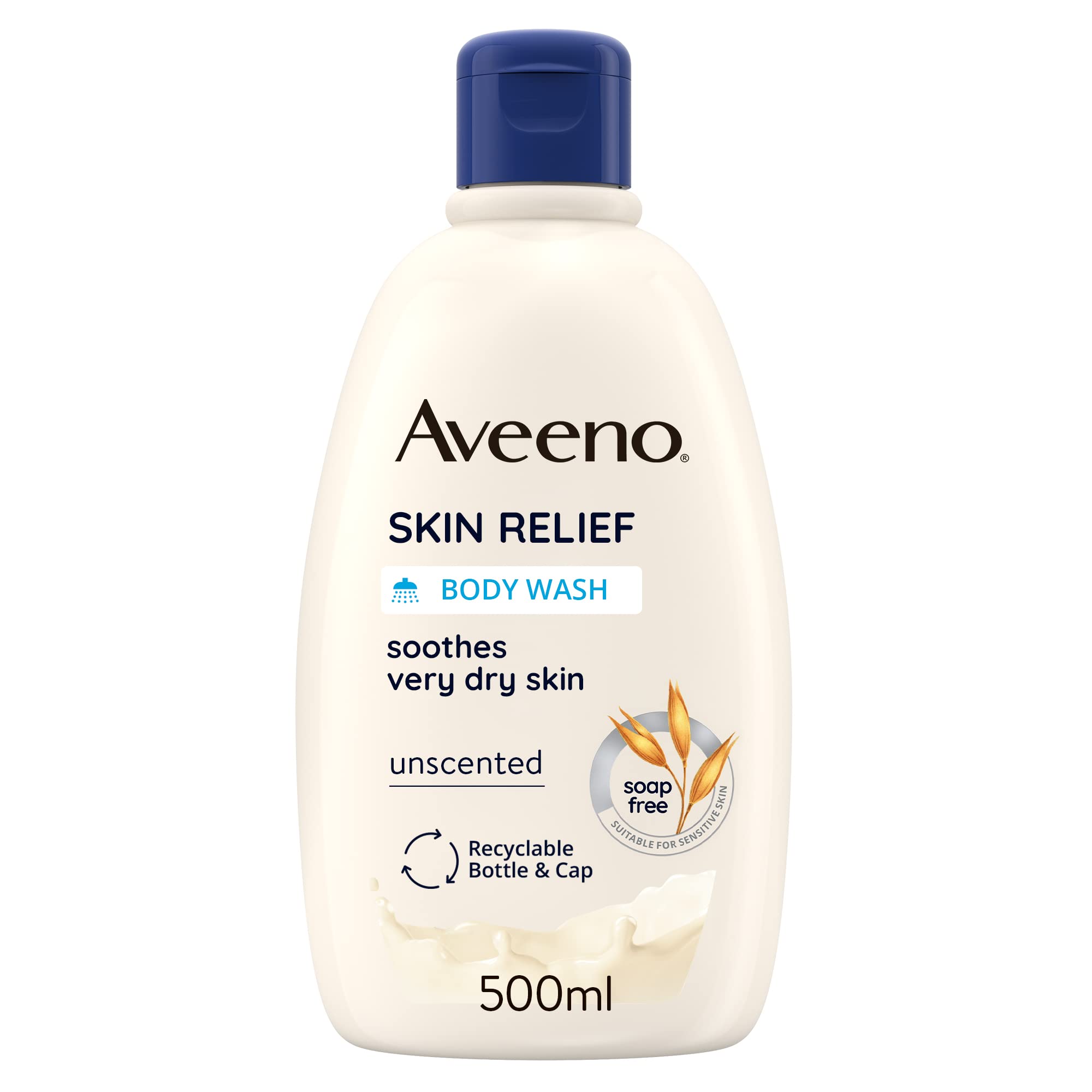 Aveeno Skin Relief Moisturising Body Wash (1x 500ml), Gentle Cleansing Body Wash with Soothing Triple Oat Complex, Soap-Free, Unscented Body Wash for Sensitive and Very Dry Skin