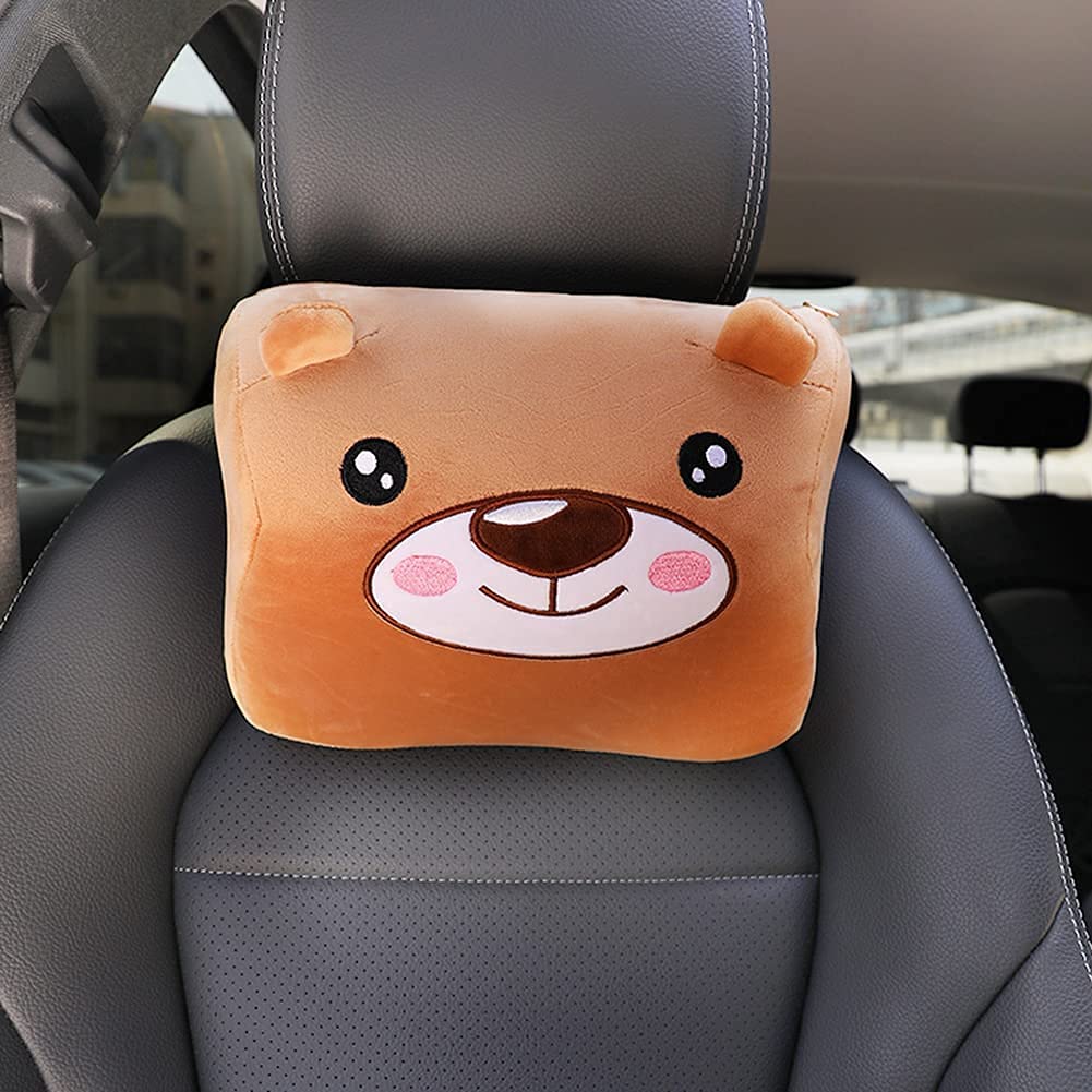 seemehappy Memory Foam Car Neck Pillow Cute Animal Face Soft Headrest for Driving Home Office 1PCS -Bear