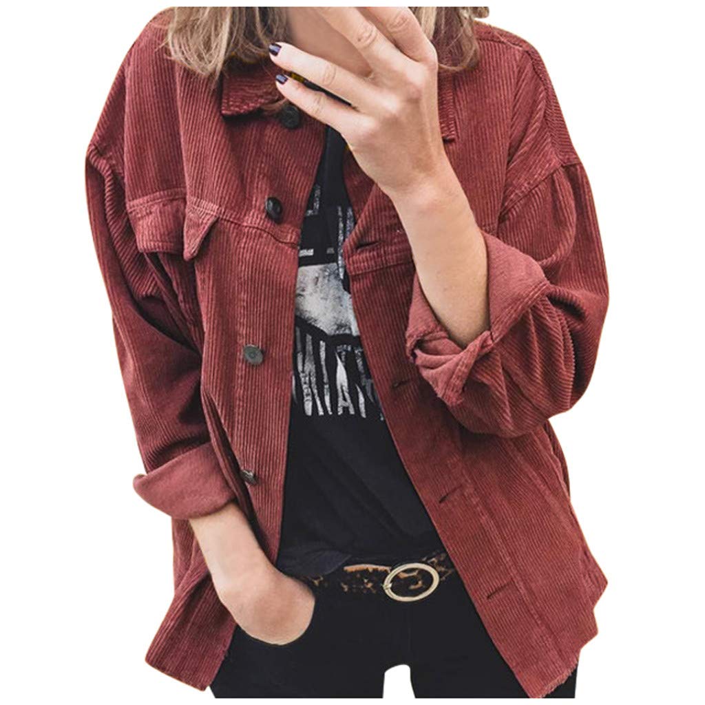 Lazzboy Coat Jacket Womens Corduroy Solid Lapel Casual Loose Fit Buttons Fashion Cardigan Parka Outwear