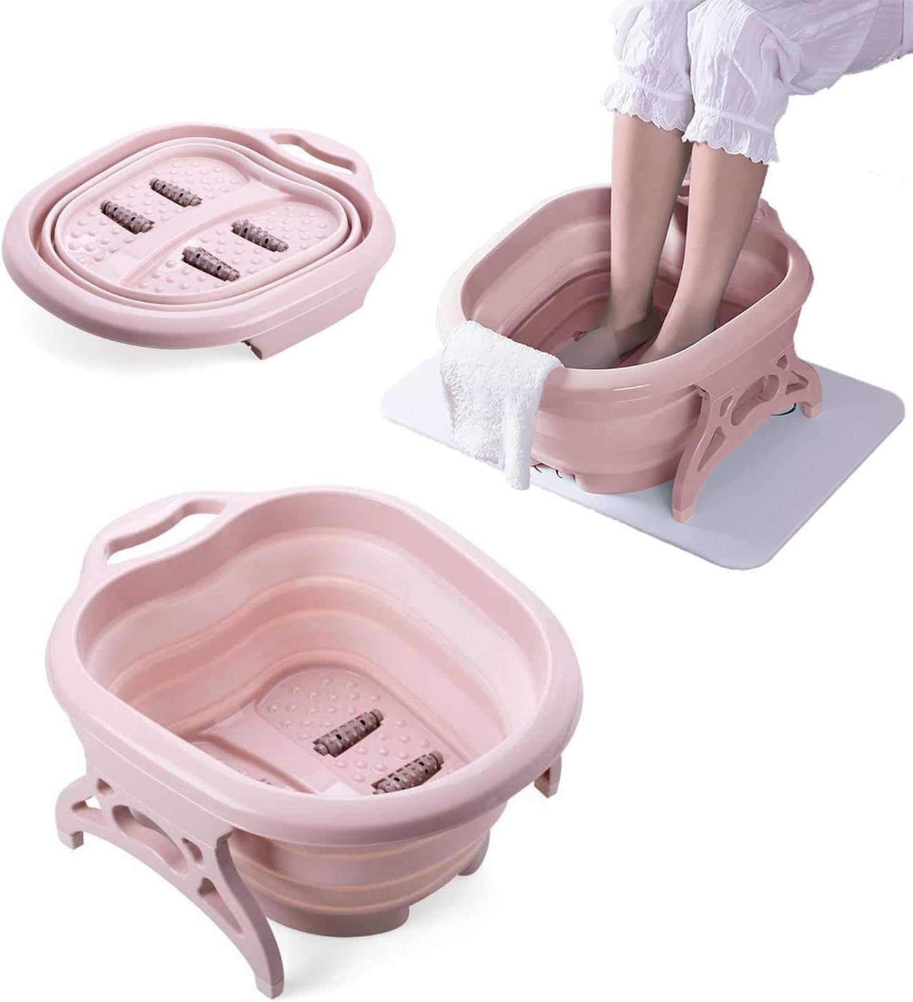 Luksyol CAZADORA Foldable Foot Spa with Heating Bubbles, Shiatsu Massager Rollers, Mini Feet Bath Tub Basin - Pedicure Bucket for Relieving Fatigue and Body Stress (Pink)