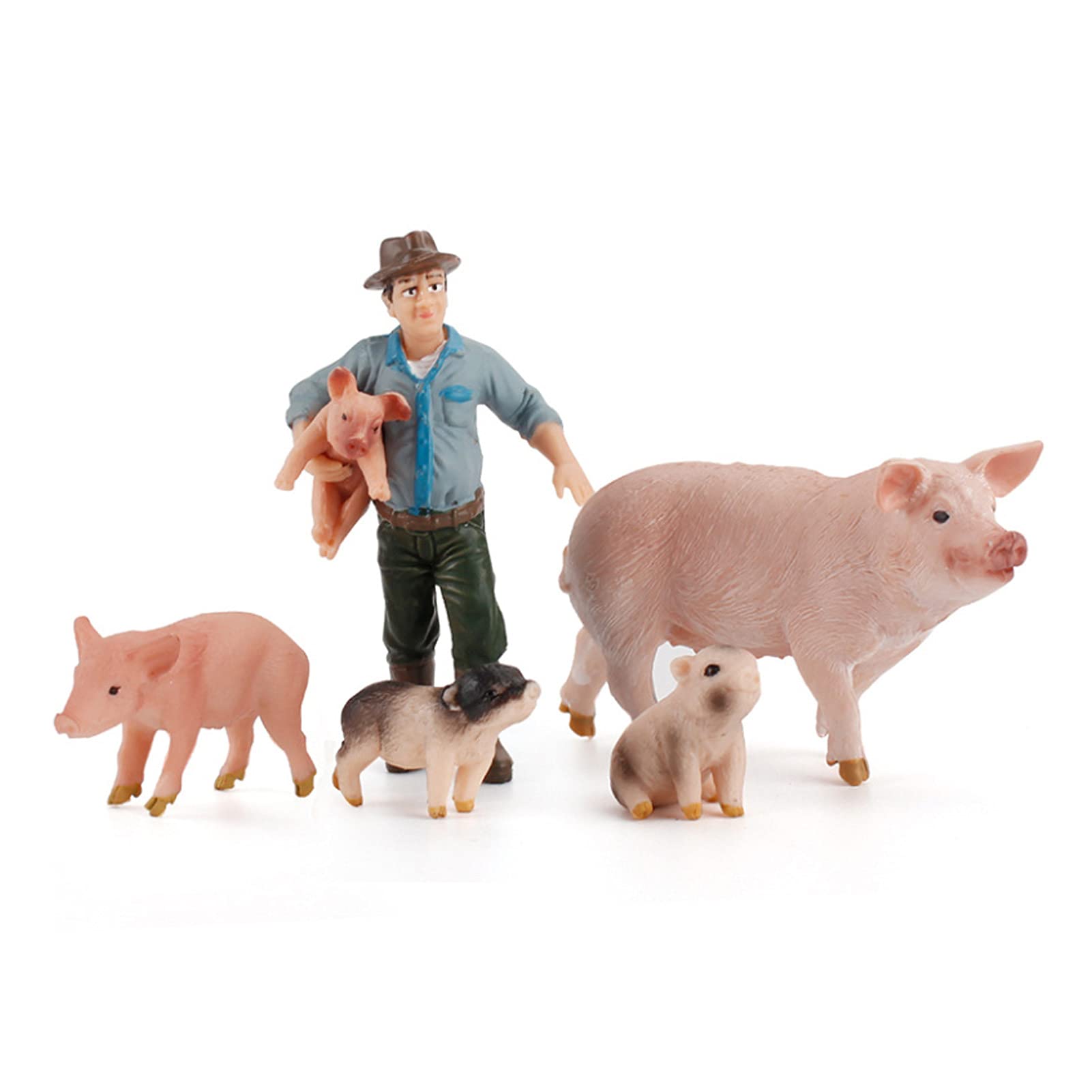 Realistic Farm Pig Animals Model Figures Toy Set, 5 Pcs Pig Farm Boar Sow Piglet Farmer Keepers Figure Models Farm Animals Figurines Cake Topper Toy Set for Educational Cognitive Toy, Multicolor