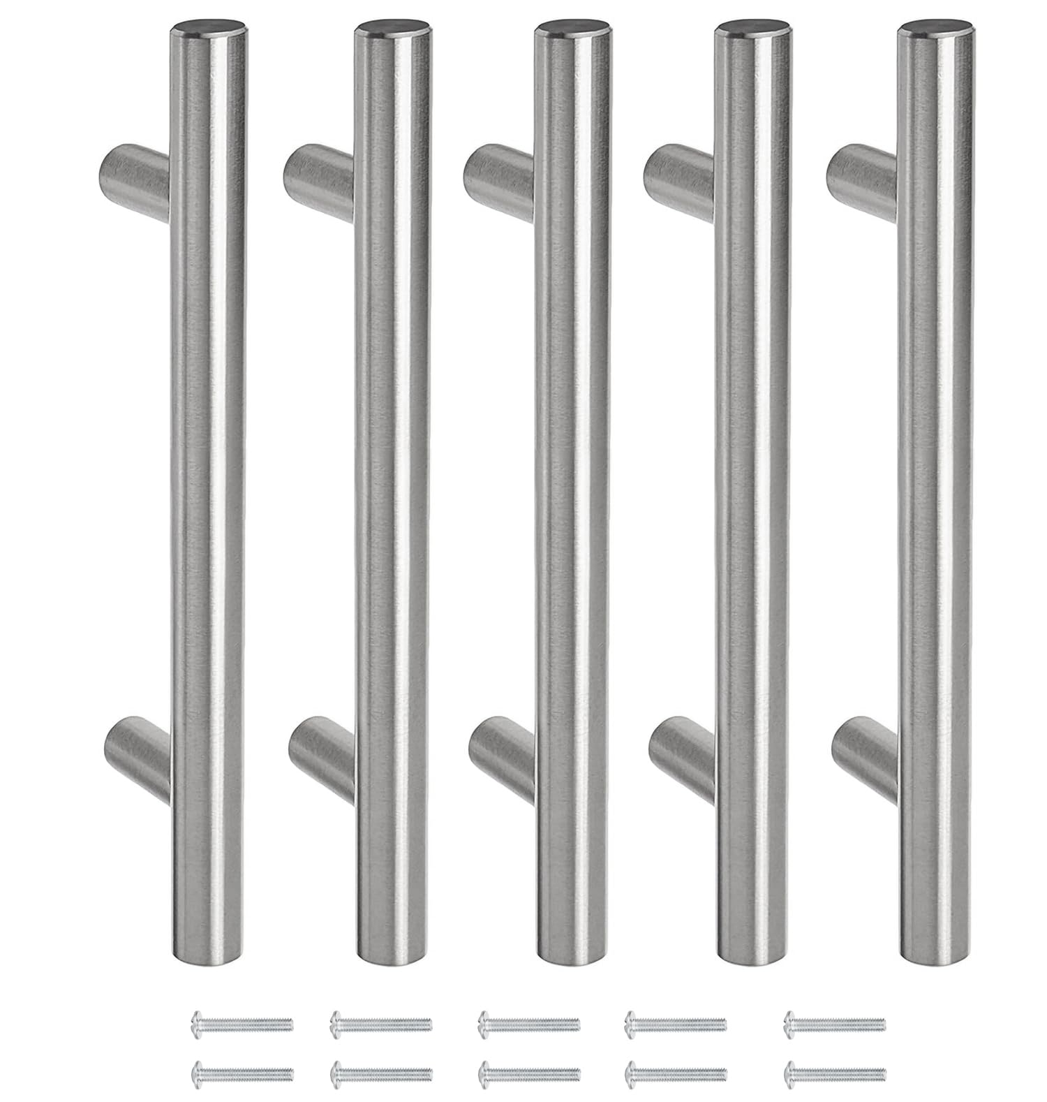 RubikRubik 5pcs Door Pull Handles, 10cm Stainless Steel Bar Handles for Furniture, Kitchen Cabinet, Cupboard Drawer - Silver