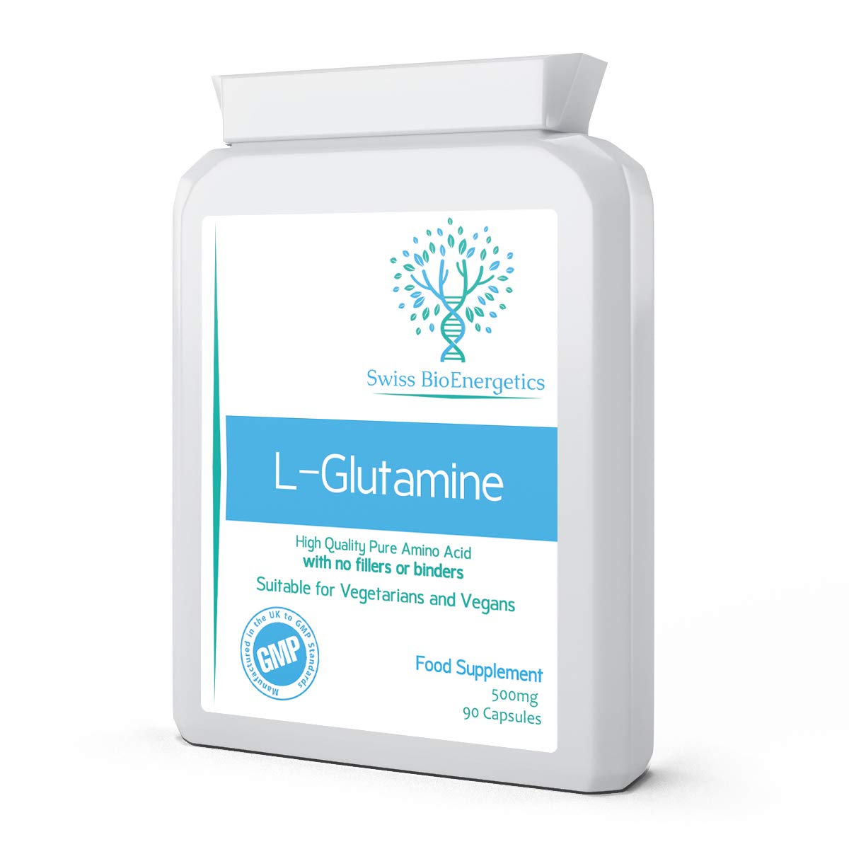 L-Glutamine 500mg 90 Capsules - Pure Amino Acid with no fillers or Binders - Suitable for Vegetarians and Vegans – Exclusively Manufactured in The UK