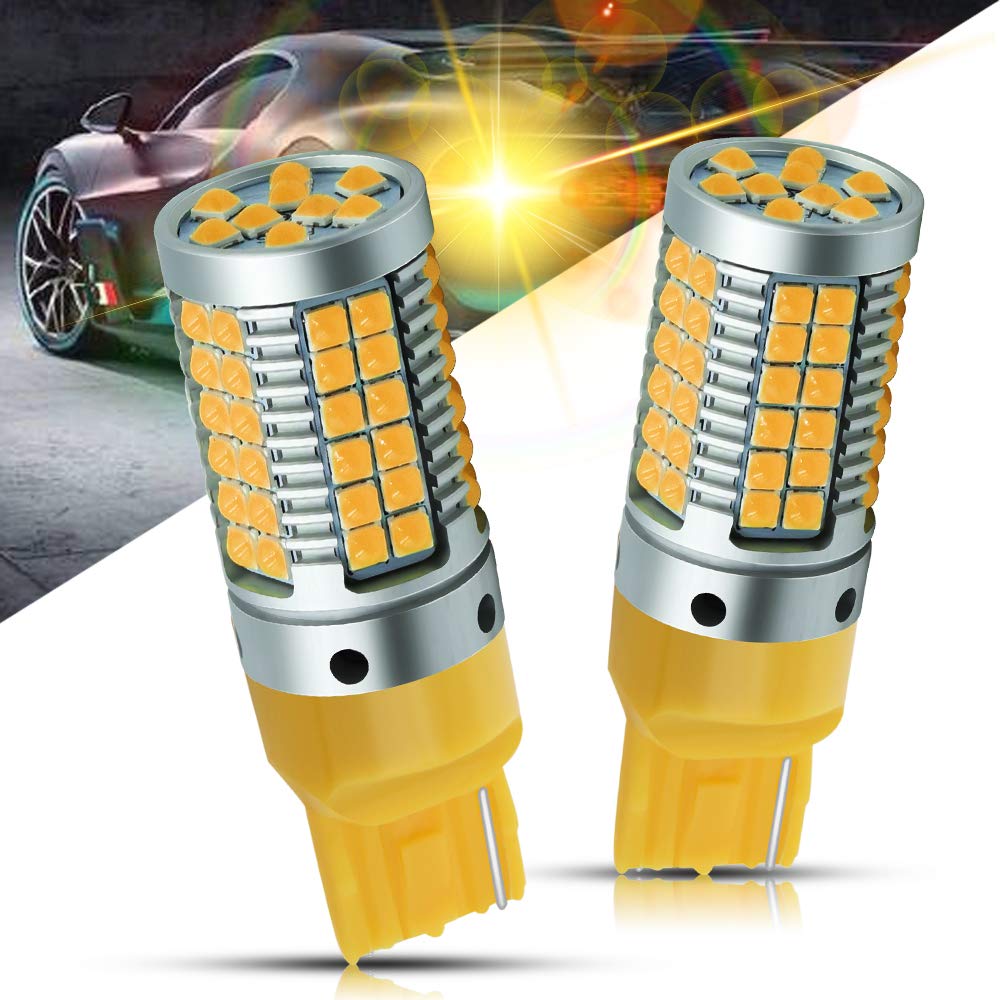 NC YEORO T20 7440 W21W LED Bulb Amber No Hyper Flash Turn Signal Lights 23Watts Super Bright 3030 69-SMD LED Bulb with CANBUS Error Free For Reverse Brake Lights, Xenon White, 2-Pack.