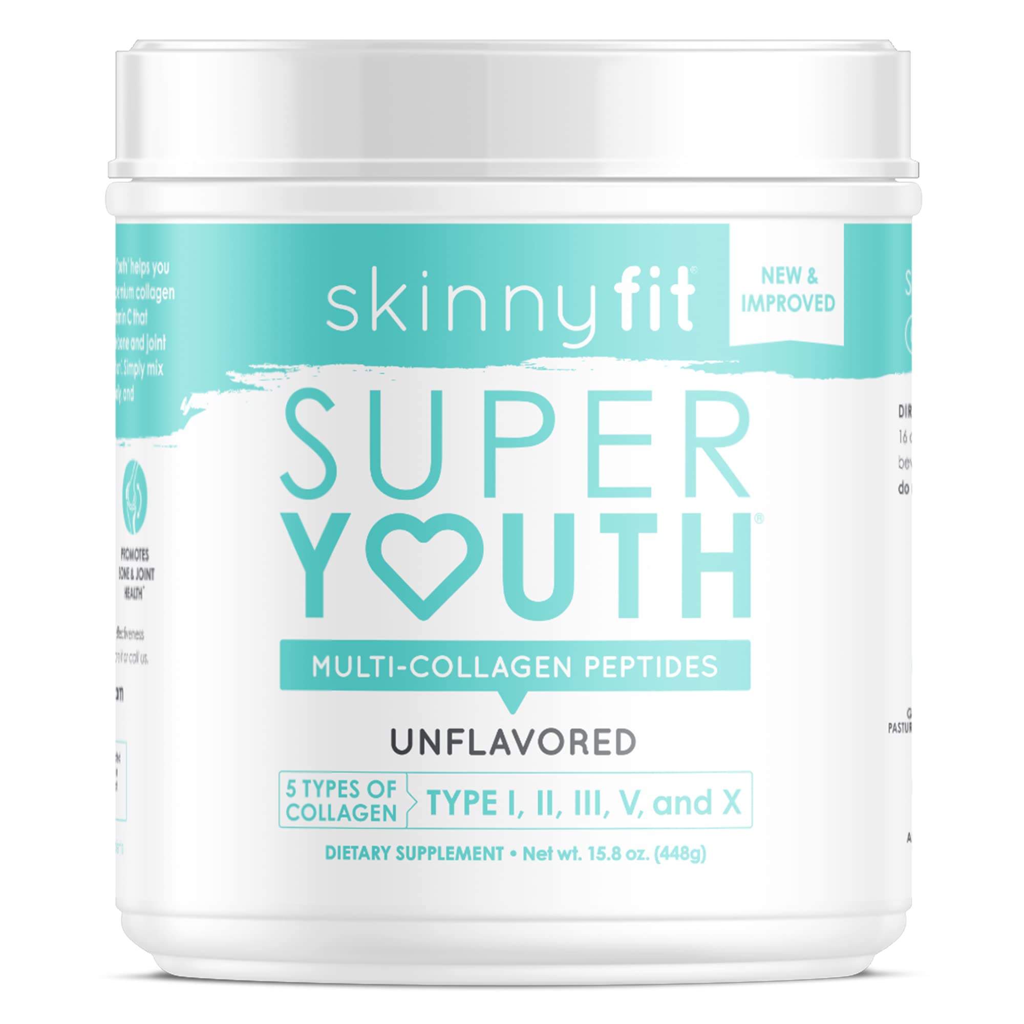 SkinnyFit Super Youth Multi-Collagen Peptides Plus Apple Cider Vinegar, Hyaluronic Acid, & Vitamin C, Unflavored, Hair, Skin, Nail & Joint Support, Immunity, Healthy Metabolism, 28 Servings