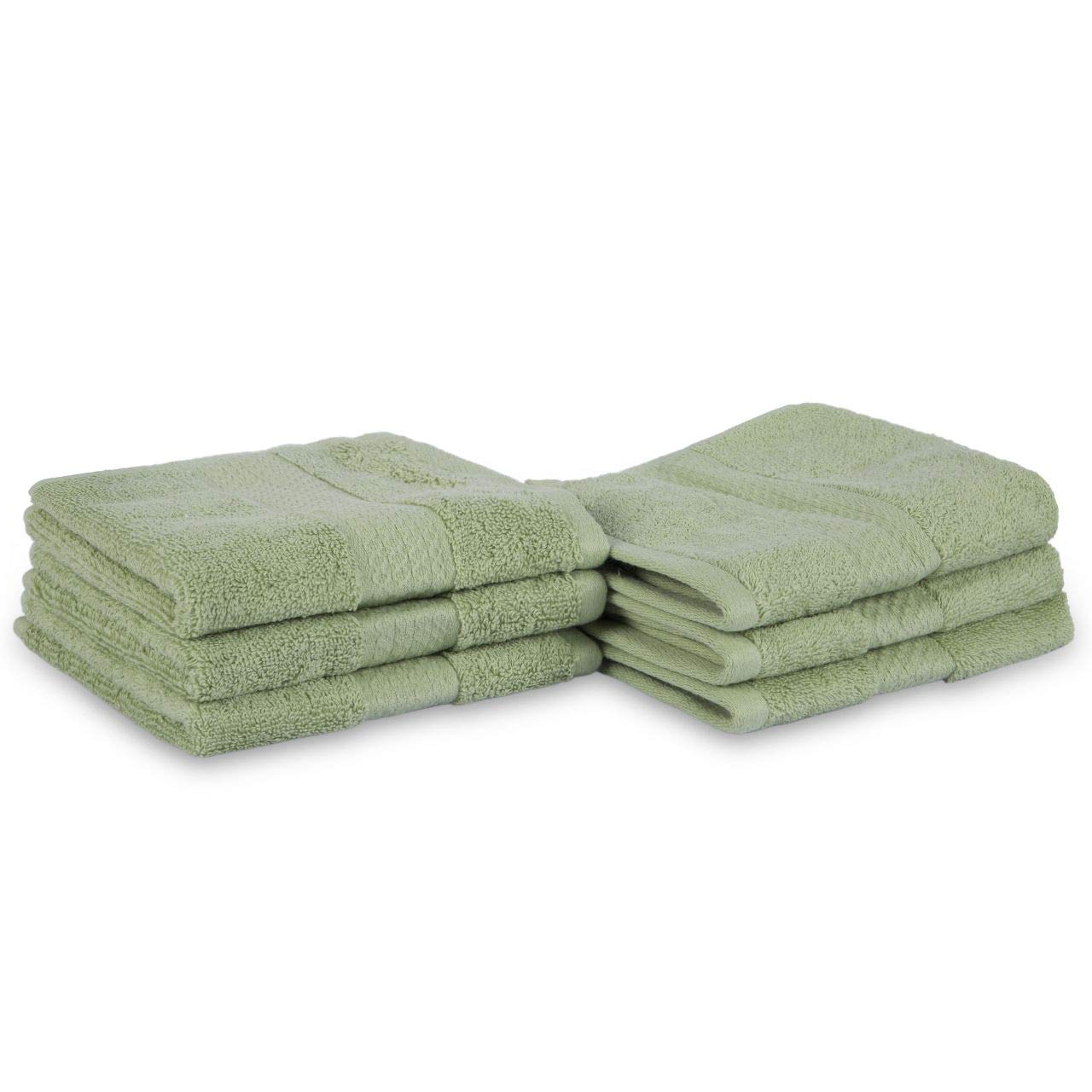 Divine Overseas Cotton Yarn, Soft, Extra Absorbent & Durable GSM 600 Face Towel Set (Pack of 6, Sage Green)