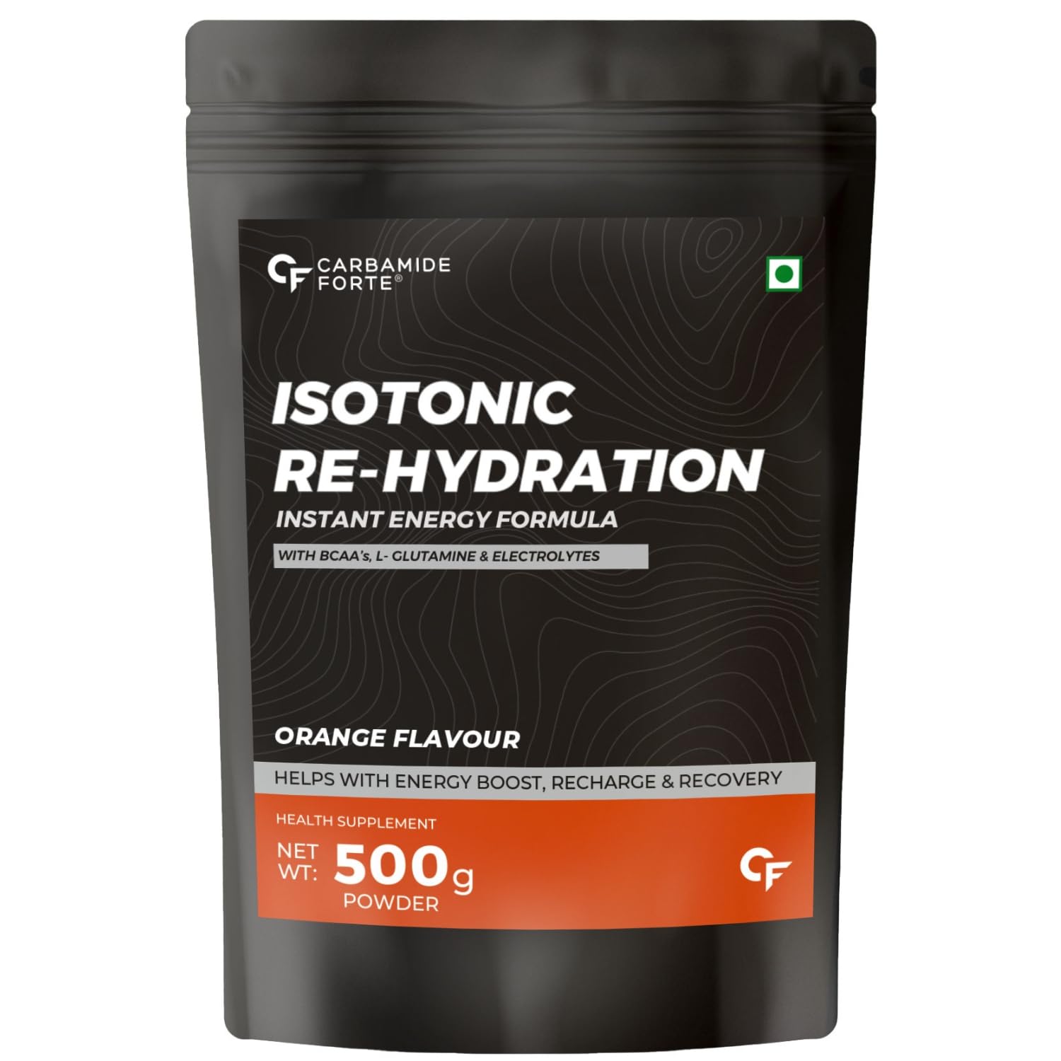 Carbamide Forte Isotonic Powder | Pre Workout Supplement For Men And Women| Instant Energy Drink for PreWorkout | Electrolytes Powder with added BCAA & L Glutamine - Orange Flavour - 500g (Pack of 1)