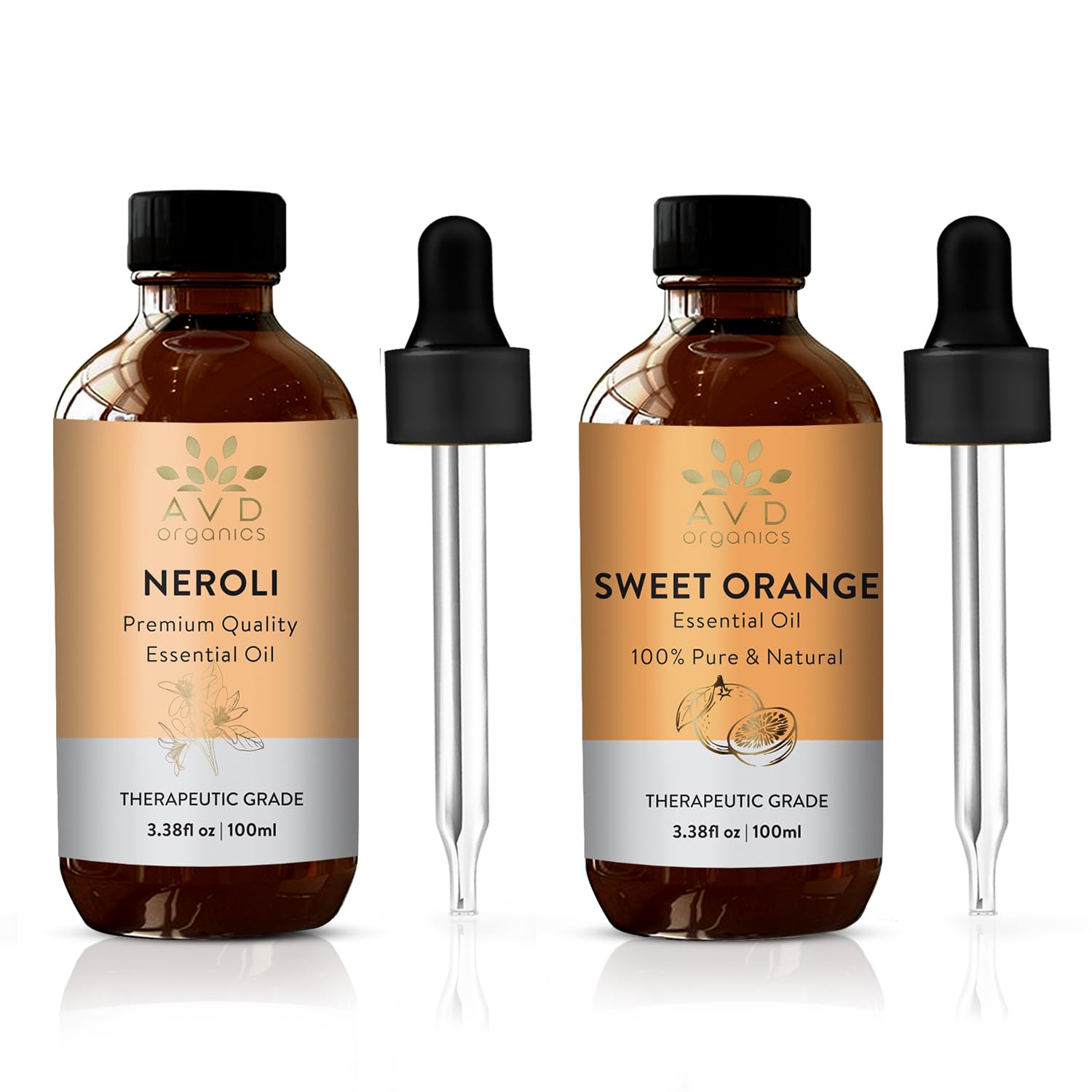 Neroli & Sweet Orange Essential Oil - Premium Aromatherapy Therapeutic Grade Neroli oil & Sweet Orange oil | for Skin, Soaps, Candles, Massage, Aromatherapy, Diffusers for Mood Lifting -