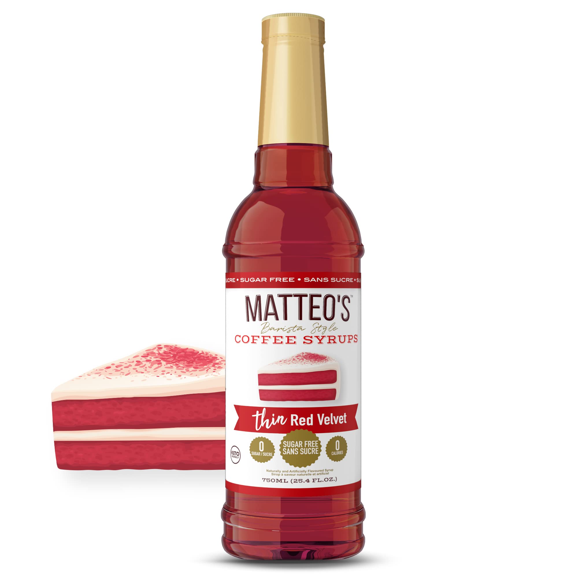 Matteo's Sugar Free Coffee Flavoring Syrup, Red Velvet, Delicious Coffee Syrup, 0 Calories, 0 Sugar coffee syrups, Red Velvet, 750 ml, 1-Pack