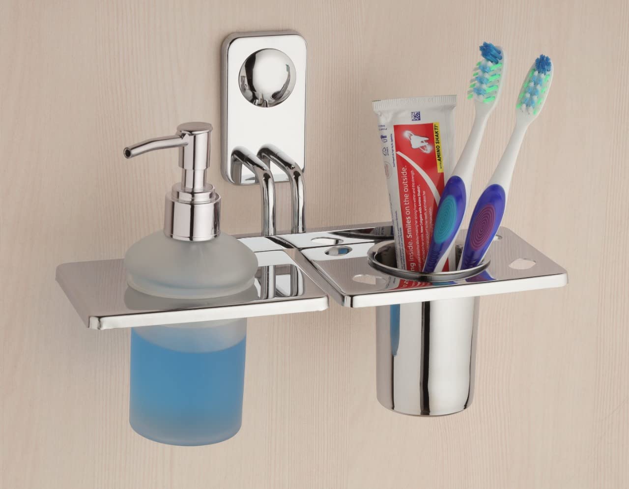 Ferio Stainless Steel Tooth Brush Holder Toothbrush Holders for Bathroom Toothpaste Stand Bathroom Accessories Wall Mounted Chrome Finish-(Pack of 1)