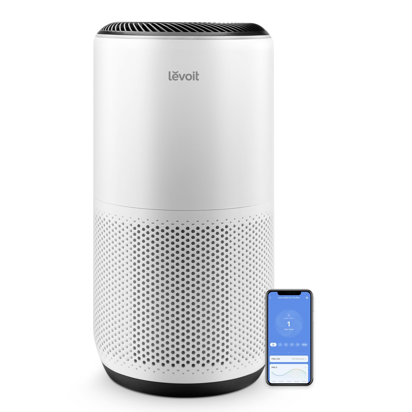 LEVOIT Air Purifiers for Home Large Room Up to 1980 Ft² in 1 Hr With Air Quality Monitor, HEPA Sleep Mode, Auto Mode, Smart WiFi, 3-in-1 Filter Captures Pet Allergies, Smoke, Dust, Core 400S-P, White