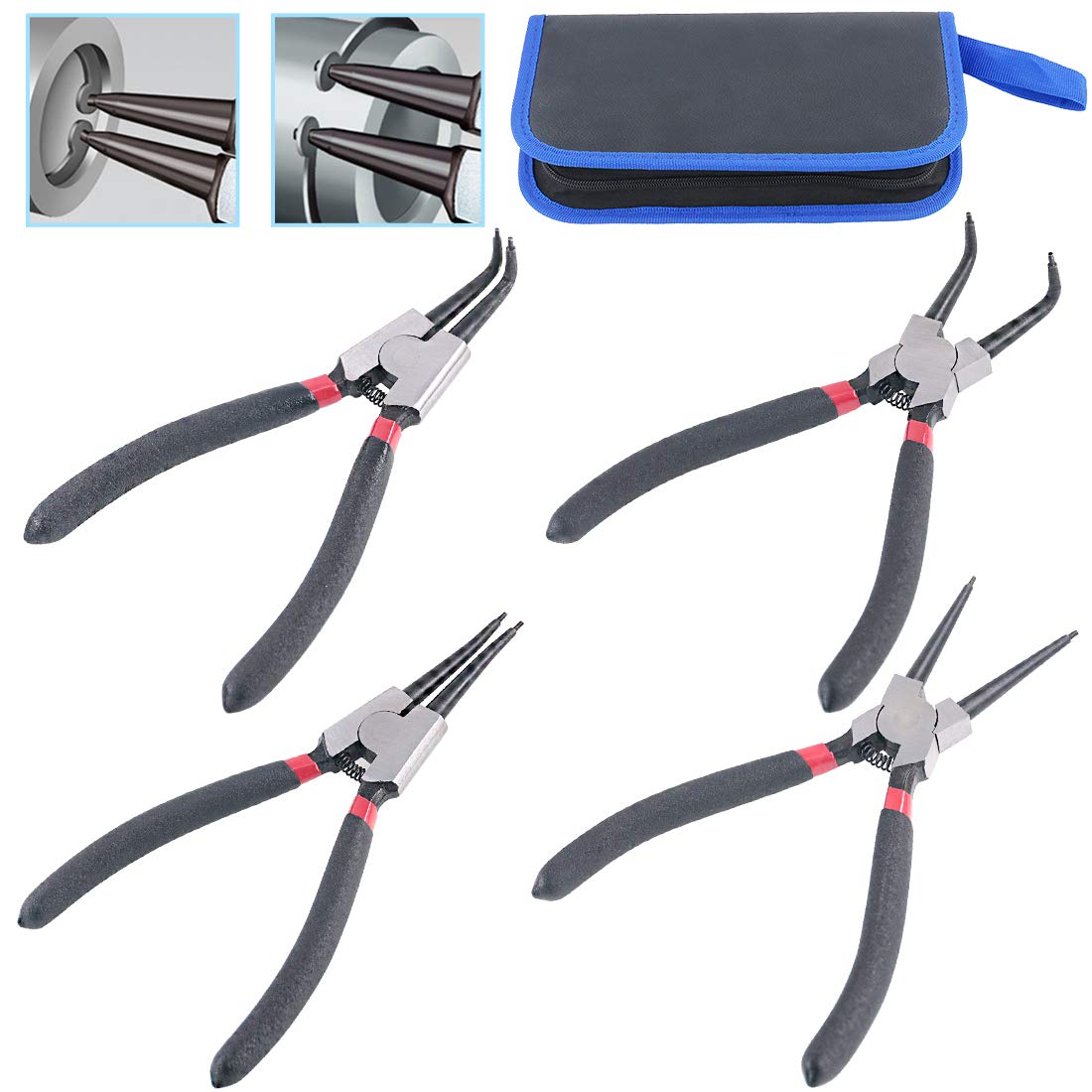 Glarks 4 Piece 7-Inch Internal/External Snap Ring Pliers Set