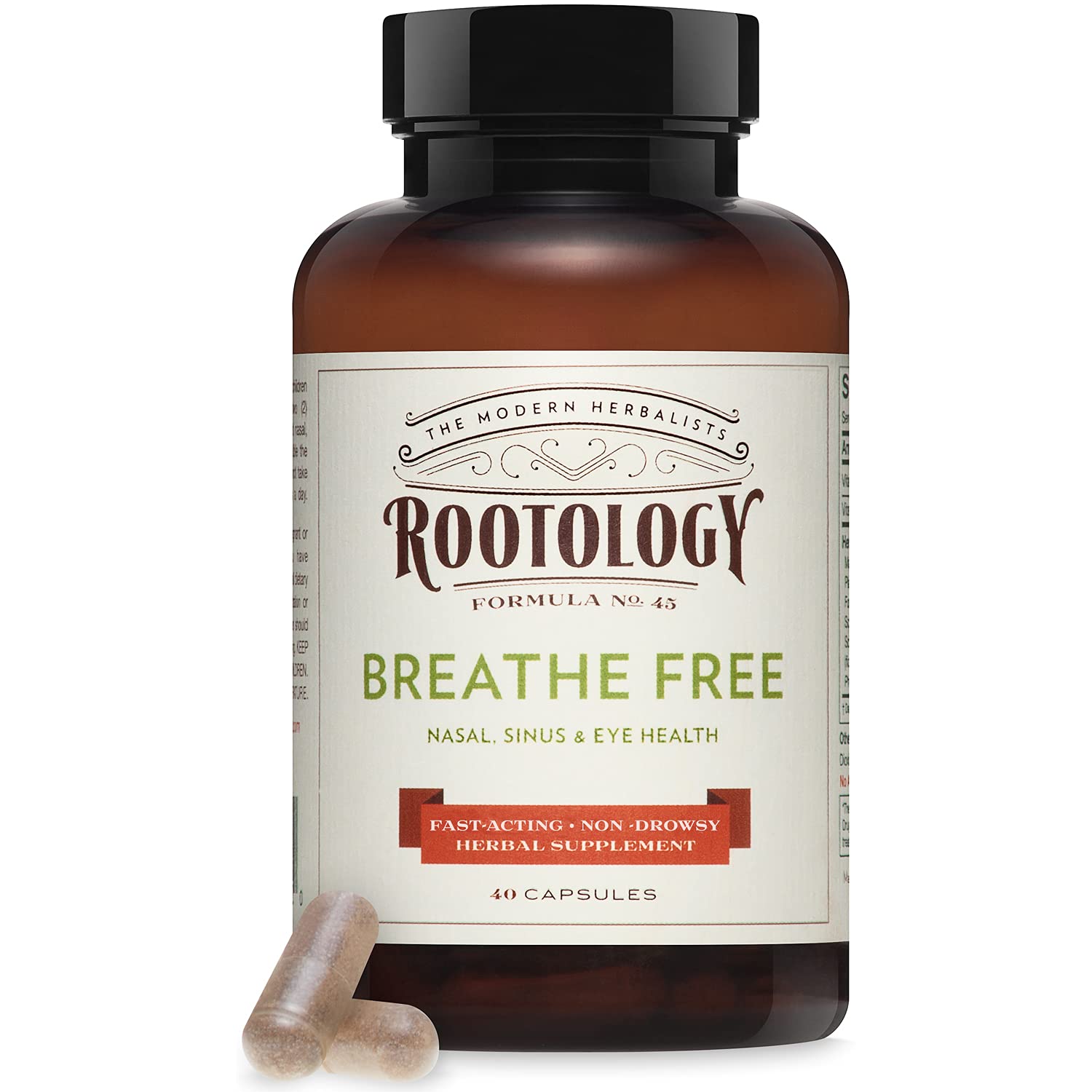 Rootology Breathe Free - Natural Nasal & Sinus Relief - Fast-Acting, Non-Drowsy - 40 Capsules