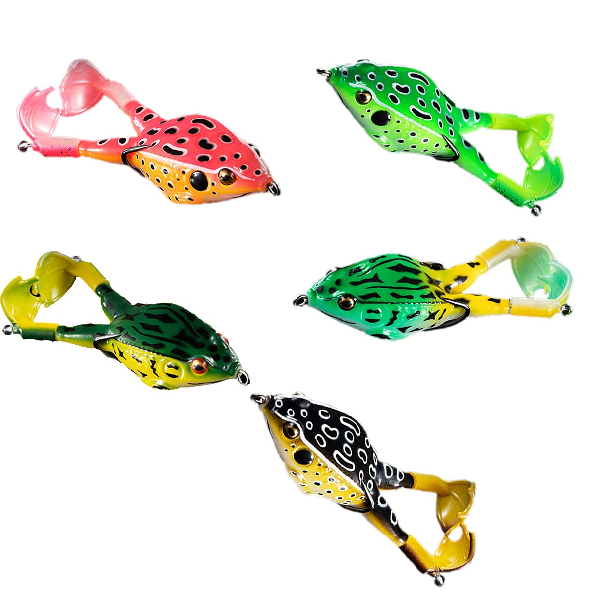 LENPABY 5pcs Propeller Topwater Frog Lures, Soft Fishing Lure Kit with Tackle Box for Bass Pike Snakehead Dogfish Musky