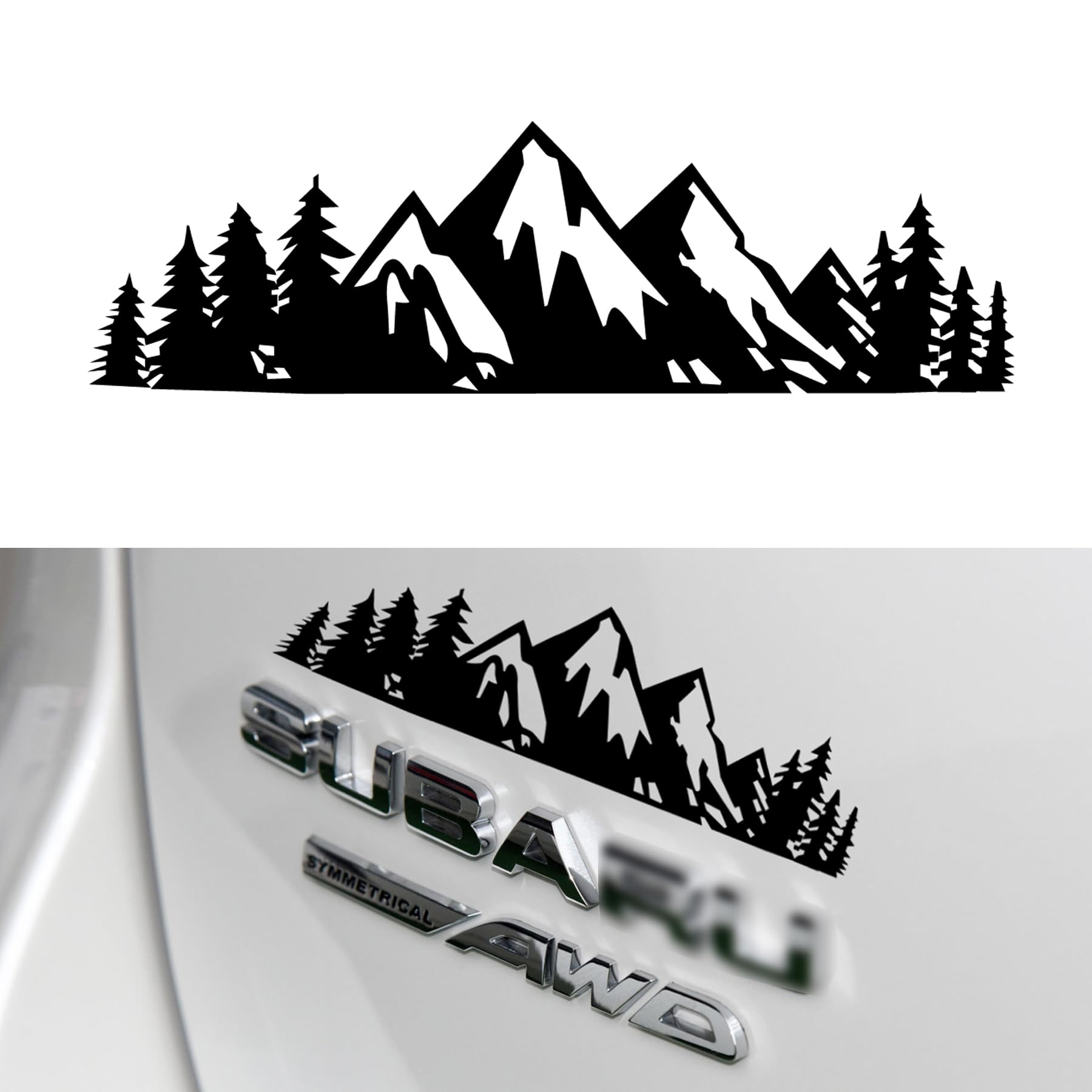 SINGAROVinyl Snow Mountain Tree Decal Sticker, Trunk Logo Decal Sticker, Car Exterior Accessories(Black)