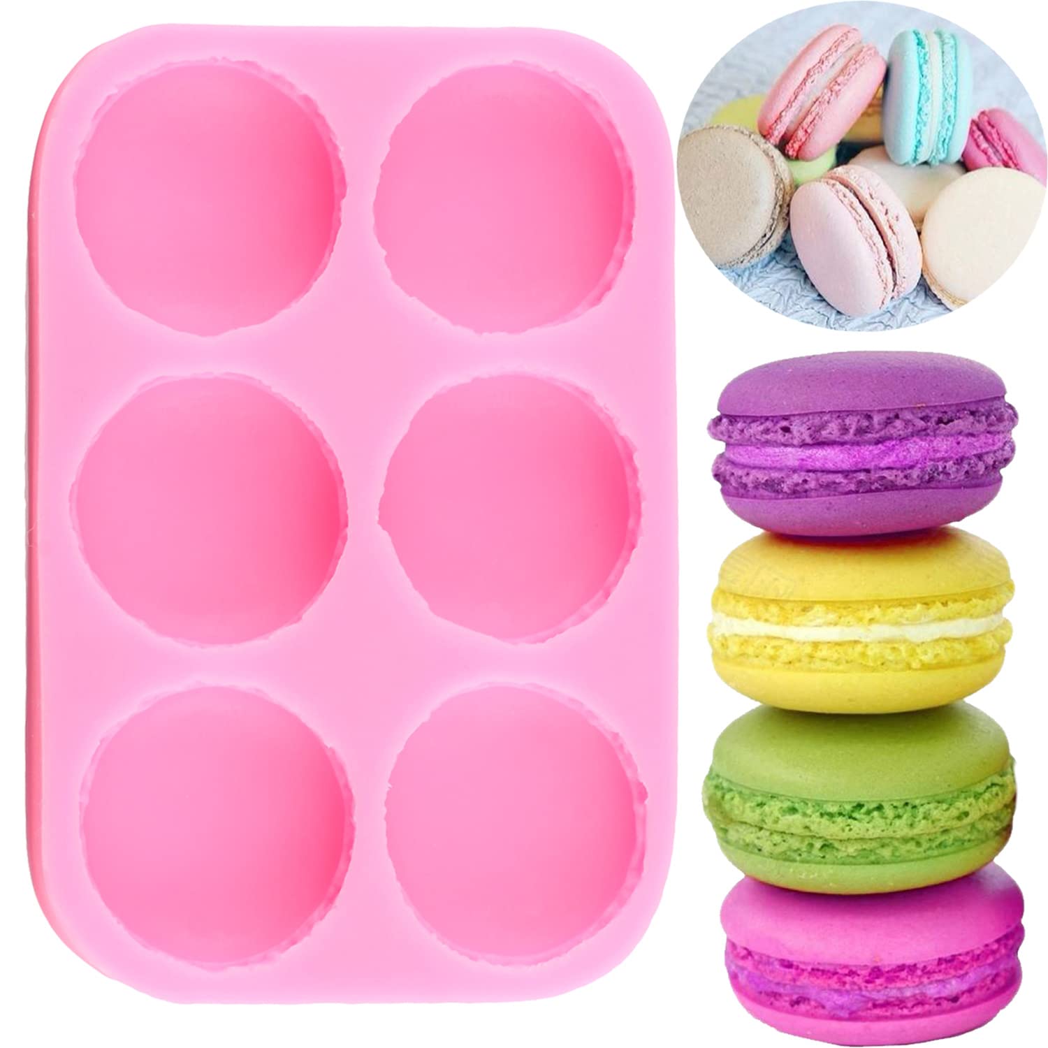 Mujiang 6-Cavity 3D Macaroon Hamburger Silicone Fondant Molds For Cake Decorating Chocolate Candy Mini Soap Bath Bomb