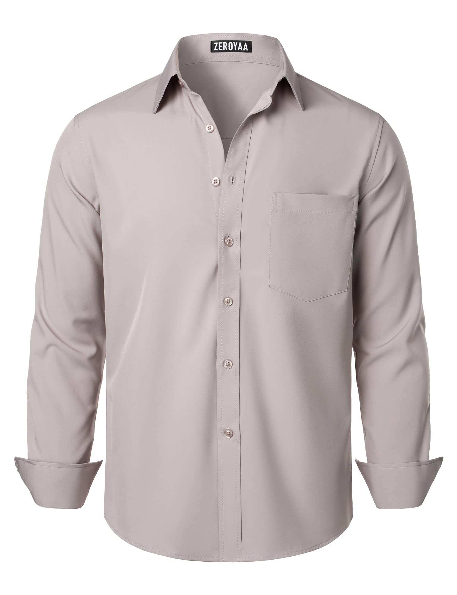 ZEROYAA Men's Regular Fit Dress Shirt Solid Wrinkle-Free Long Sleeve Casual Business Button Up Shirts with Pocket