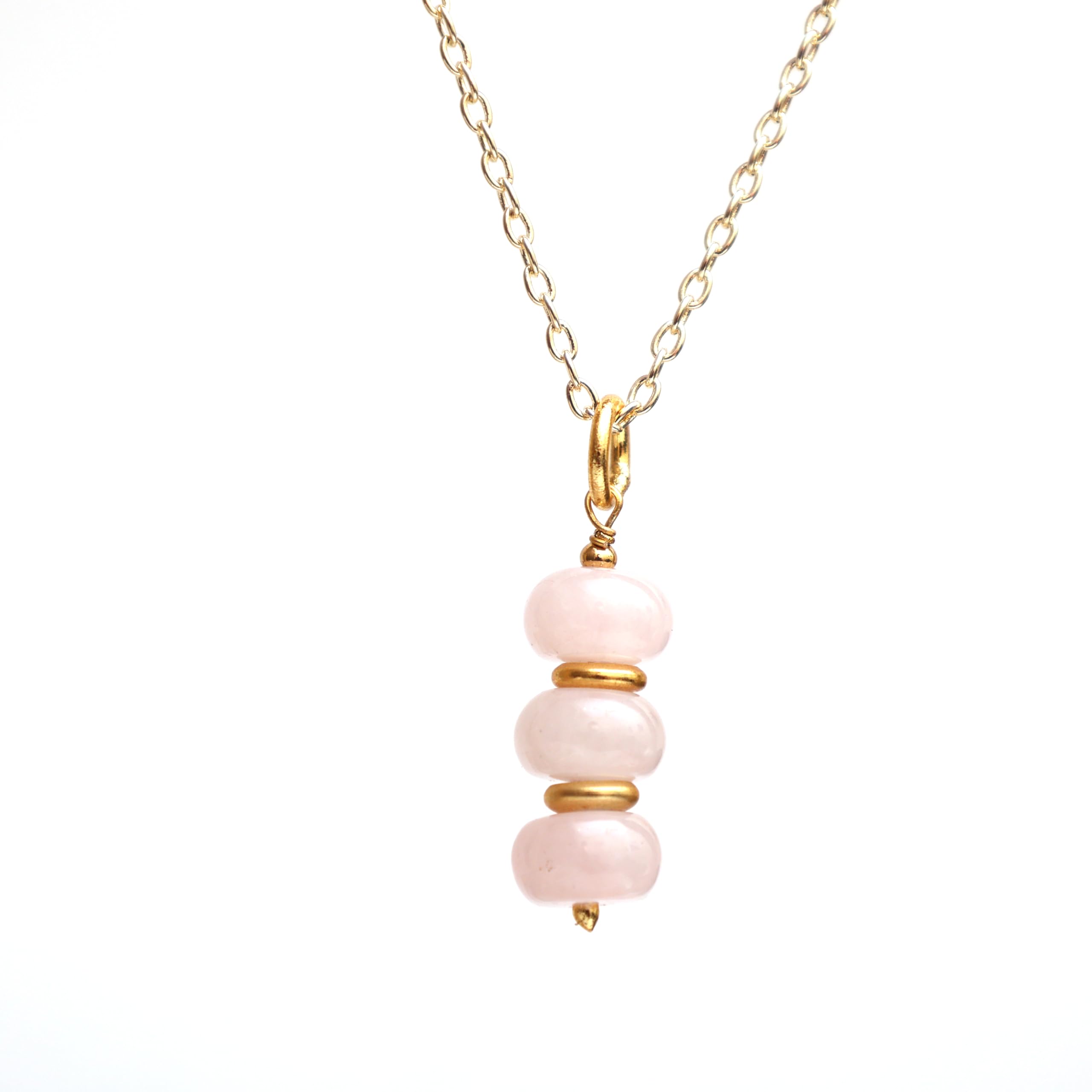 Gempires Rose Quartz Necklace, Pink Quartz Crystal Necklace, Beads Pendant Necklace, Trendy Party Wear, Gift for Mom Girlfriend, Hypoallergenic 14k Gold Plated 16+2 inch Adjustable Chain