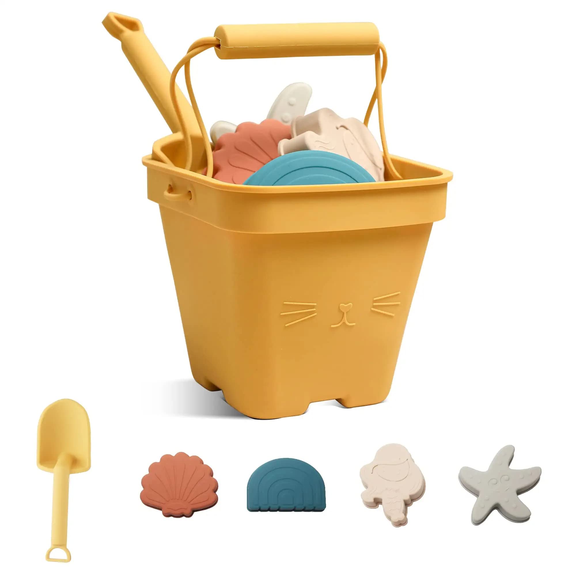 Silicone Beach Sand Toys Set for Kids, 6 PC Sandbox Toys Includes Collapsible Sand Buckets, Beach Shovel, Animal Molds丨Bath Water Play Toys Travel Sand Toys - Beach Accessories for Kids and Toddlers