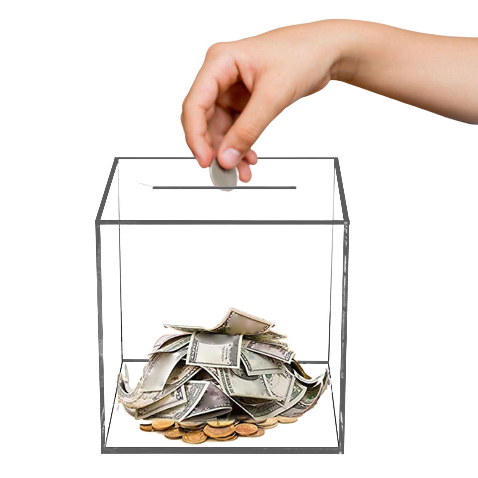 Money Box - Clear Acrylic Money Saving Bank, Unopenable Piggy Bank, Kids' Money Banks Transparent Saving Pot, Cash Container Box, Acrylic Piggy Bank Money Tip Clear Change Box