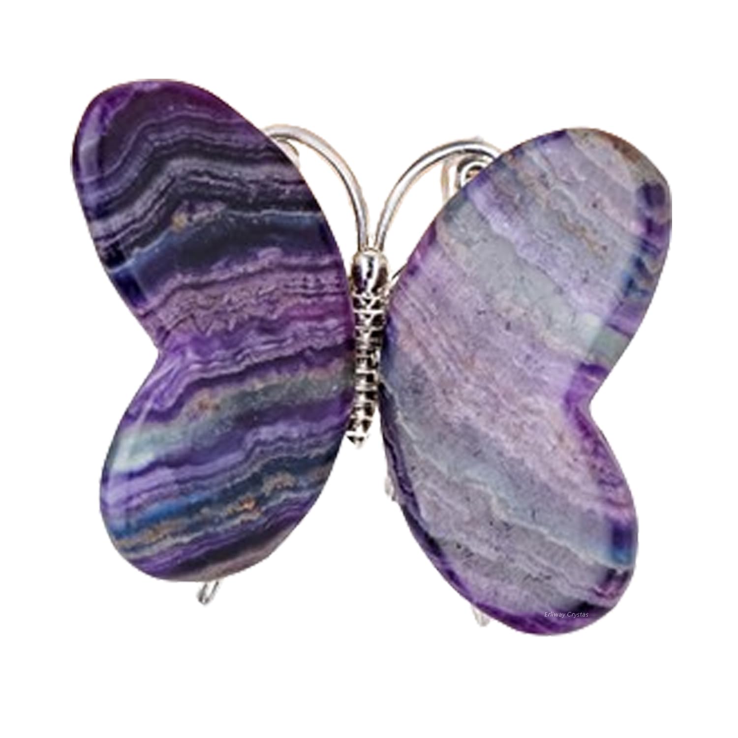 Erliway1pc Rainbow Fluorite Butterfly Decoration, Natural Healing Crystal Silver Butterflies Ornament, Polished Crystal Butterfly Handicrafts, Handmade Home Desktop Decor Ornament Gifts (2.8-3.5oz)