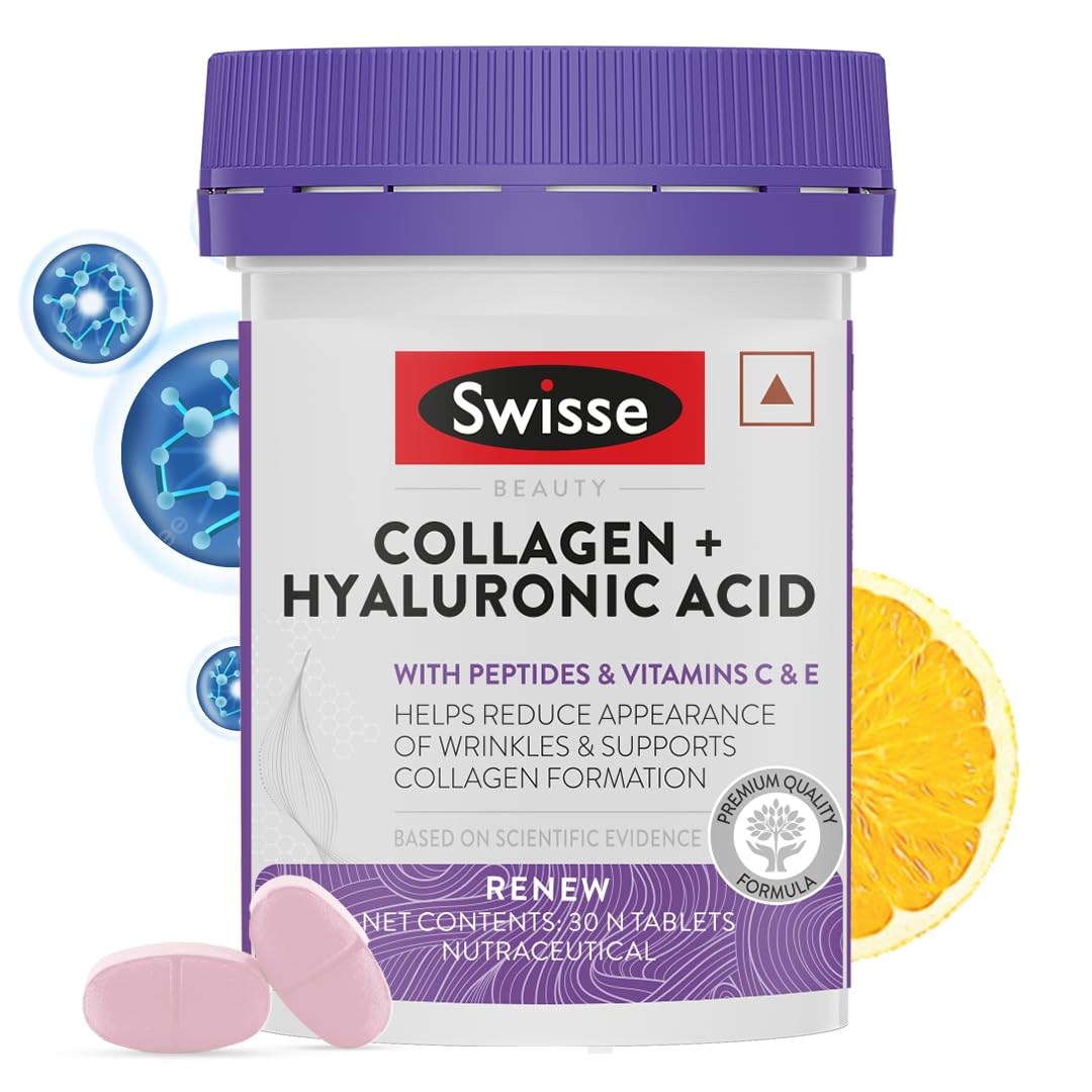 Swisse Collagen+ Hyaluronic Acid with Peptides, Vitamin C & E to Boost Skin Repair & Regeneration For Youthful & Radiant Skin - 30 Tablets (One Tablet Per Serving For Both Men & Women) Australia’s No.1 Beauty Nutrition Brand