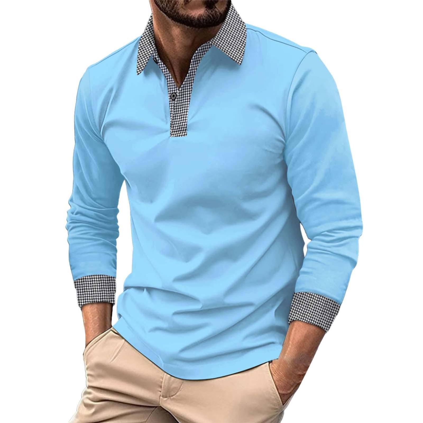 Men's Long Sleeve Patchwork Lapel T Shirt Casual Holiday Shirts Tops Men's Small Long Sleeve Shirt