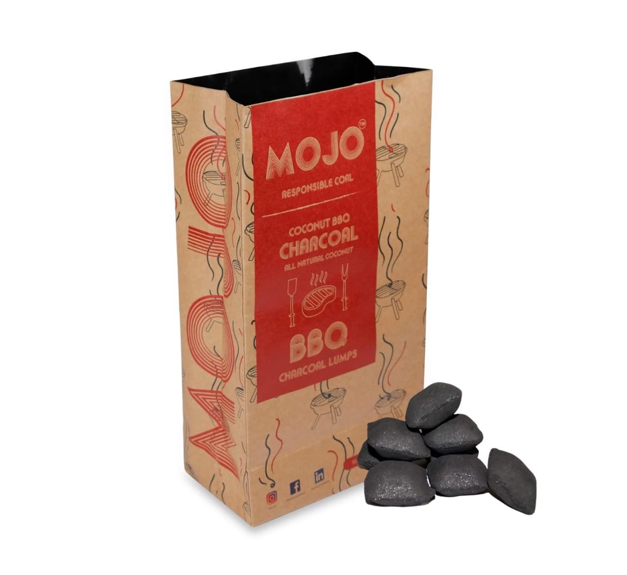 MOJOCoconut Shell BBQ Charcoal Briquette 1 Kg | Long Burning Barbeque Charcoal with Low Smoke (Used Barbecue/Grill/TANDOOR) (1 KG)