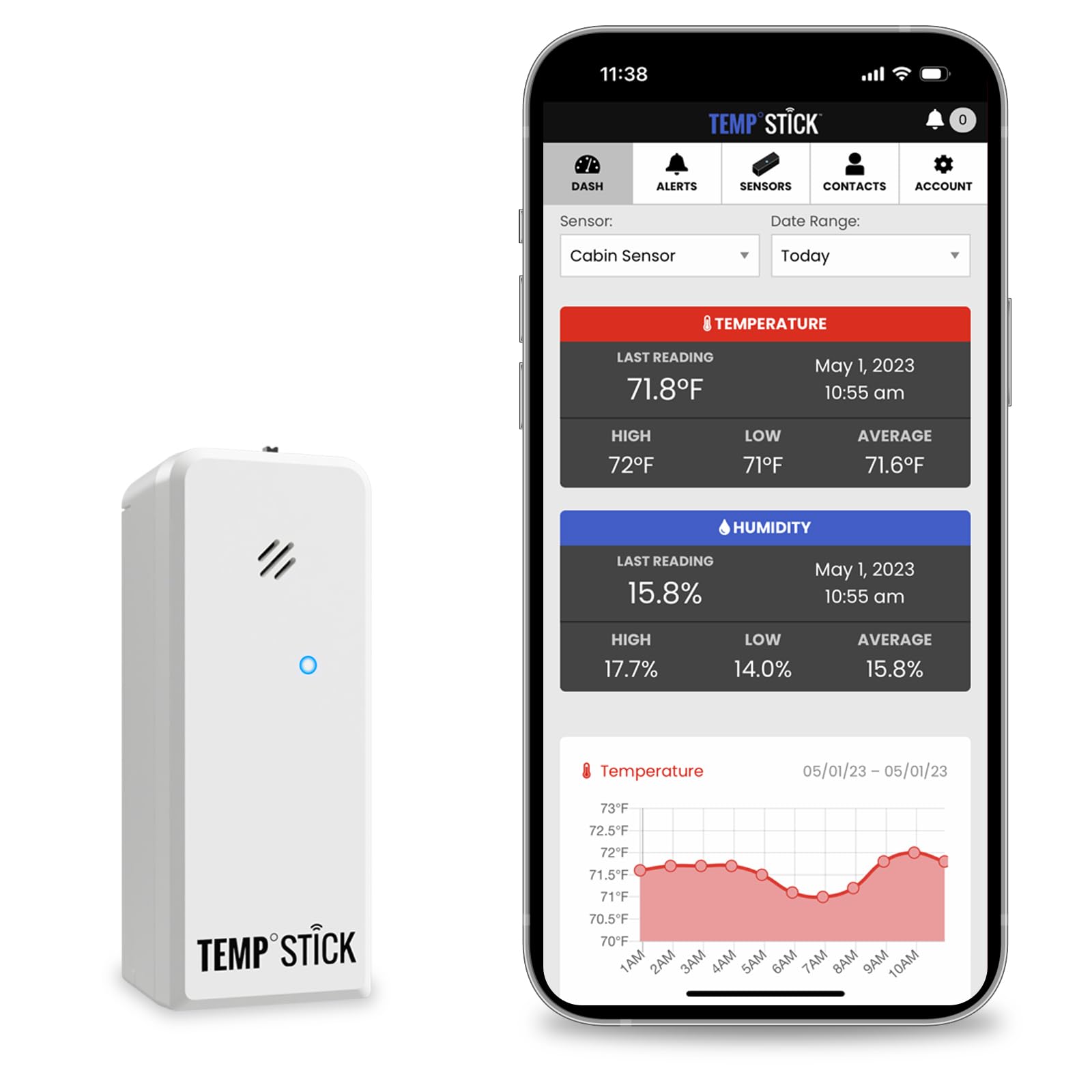 Temp Stick Remote WiFi Temperature & Humidity Sensor. No Subscription. 24/7 Monitor, Unlimited Text, Push & Email Alerts. Free Apps, Made in America. Use with Alexa, IFTTT. Monitor Anywhere, Anytime.