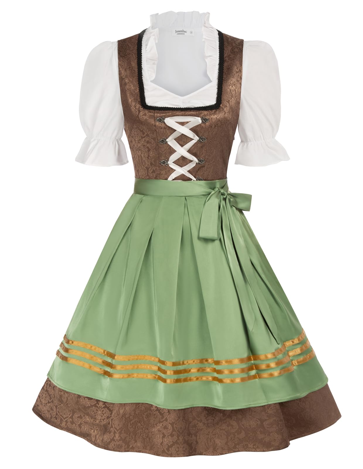 JASAMBAC Women's 3 Piece German Dirndl Dress Oktoberfest Costumes for Bavarian Beer Carnival