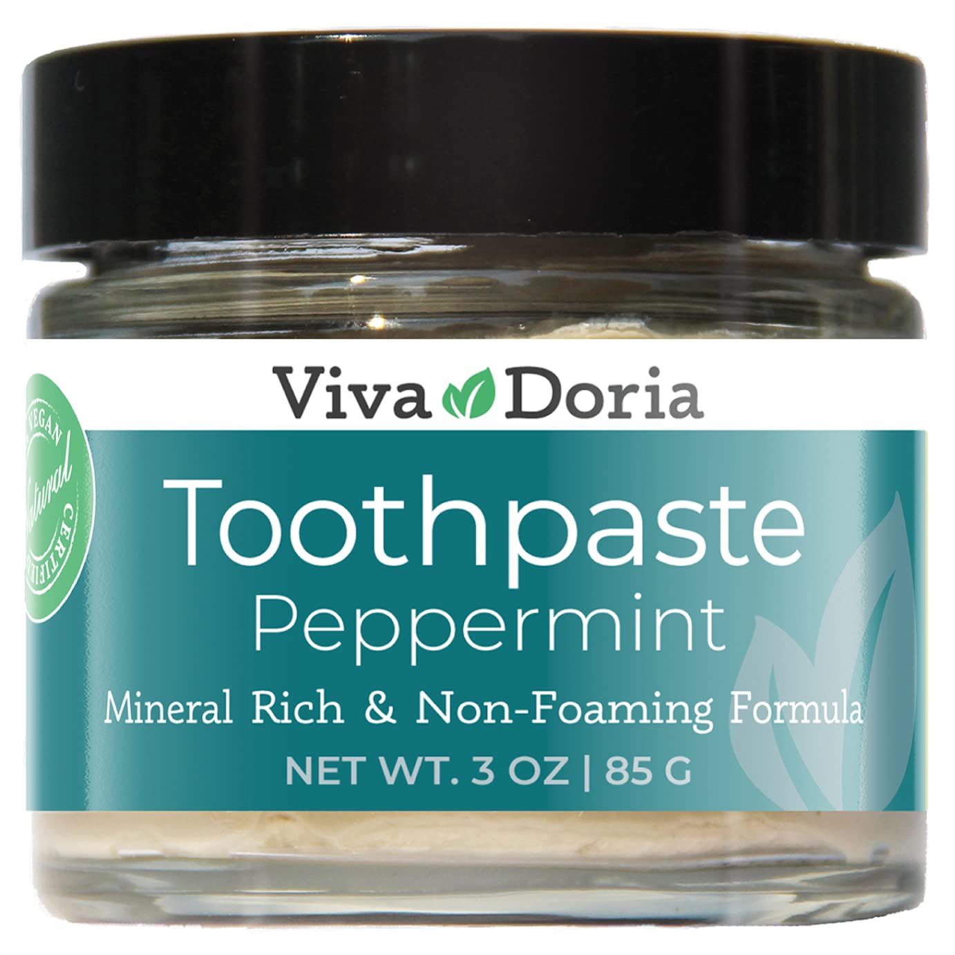 Viva DoriaFluoride Free Natural Toothpaste - Peppermint (3 oz glass jar)