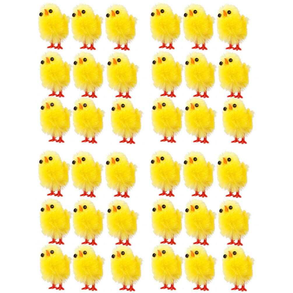 Sewroro60pcs Mini Chicks Fake Pom Chicks Easter Colored Mini Fluffy Chicks Easter Chicks Figurines for Party Decorations Favors