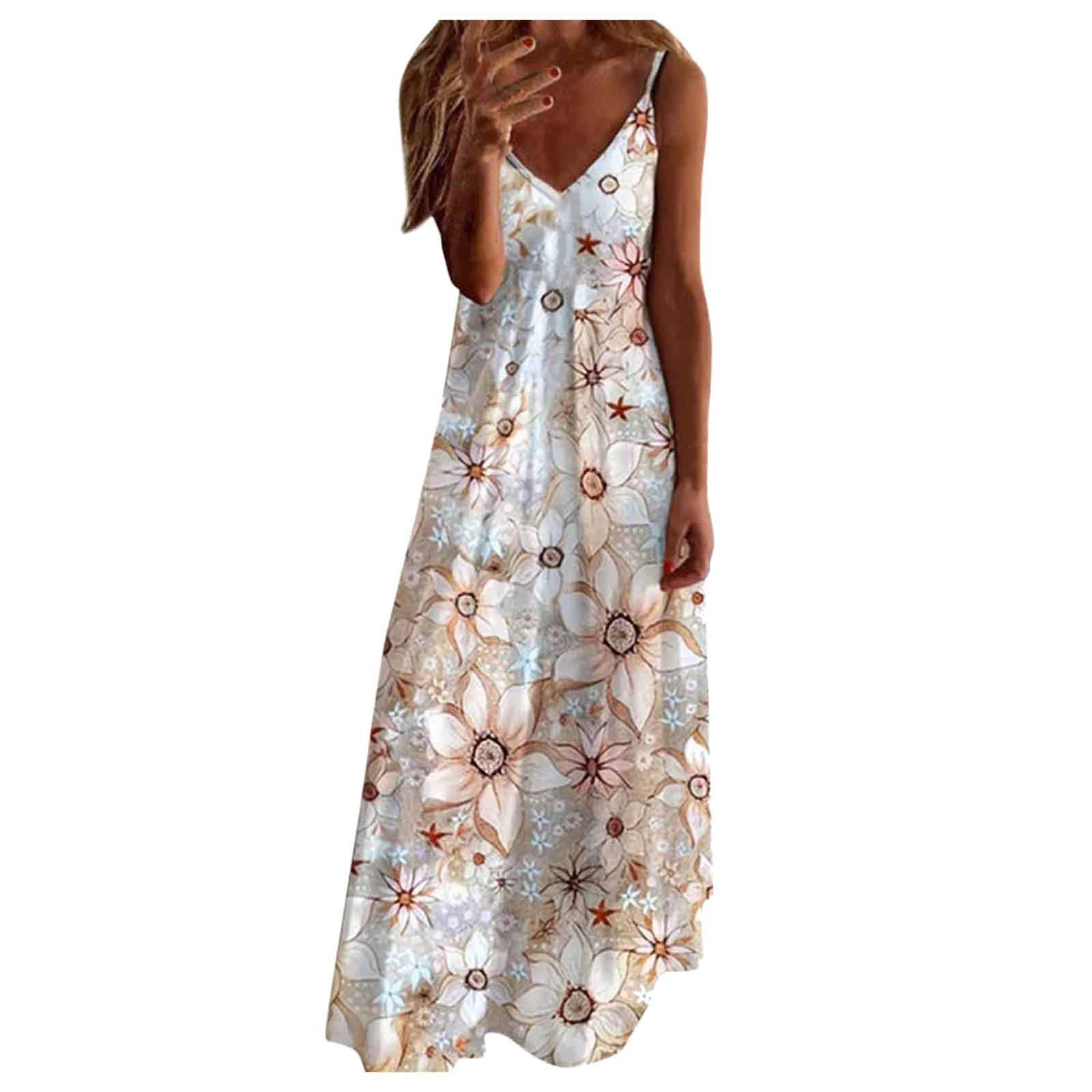 Women's Dress,Women Tropical Print Halter Backless Maxi Dress Sexy Sleeveless Beach Dress