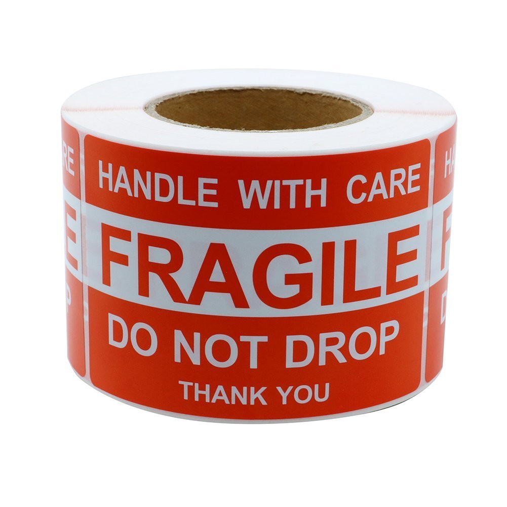 FungLam 4'' x 6'' Fragile Stickers, Fragile - Handle with Care - Do Not Drop - Thank You Shipping and Packing Warning Stickers - 500 Permanent Adhesive Labels Per Roll (1 Pack)