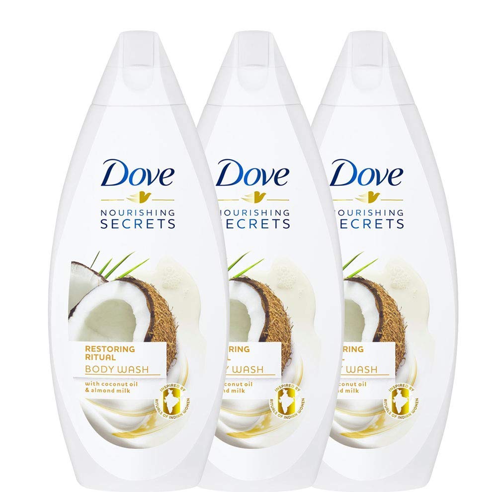 Dove Restoring Ritual, Coconut Oil and Almond Milk Body Wash - 3 Packs x 16.9 Fl.Oz / 500ml Ea