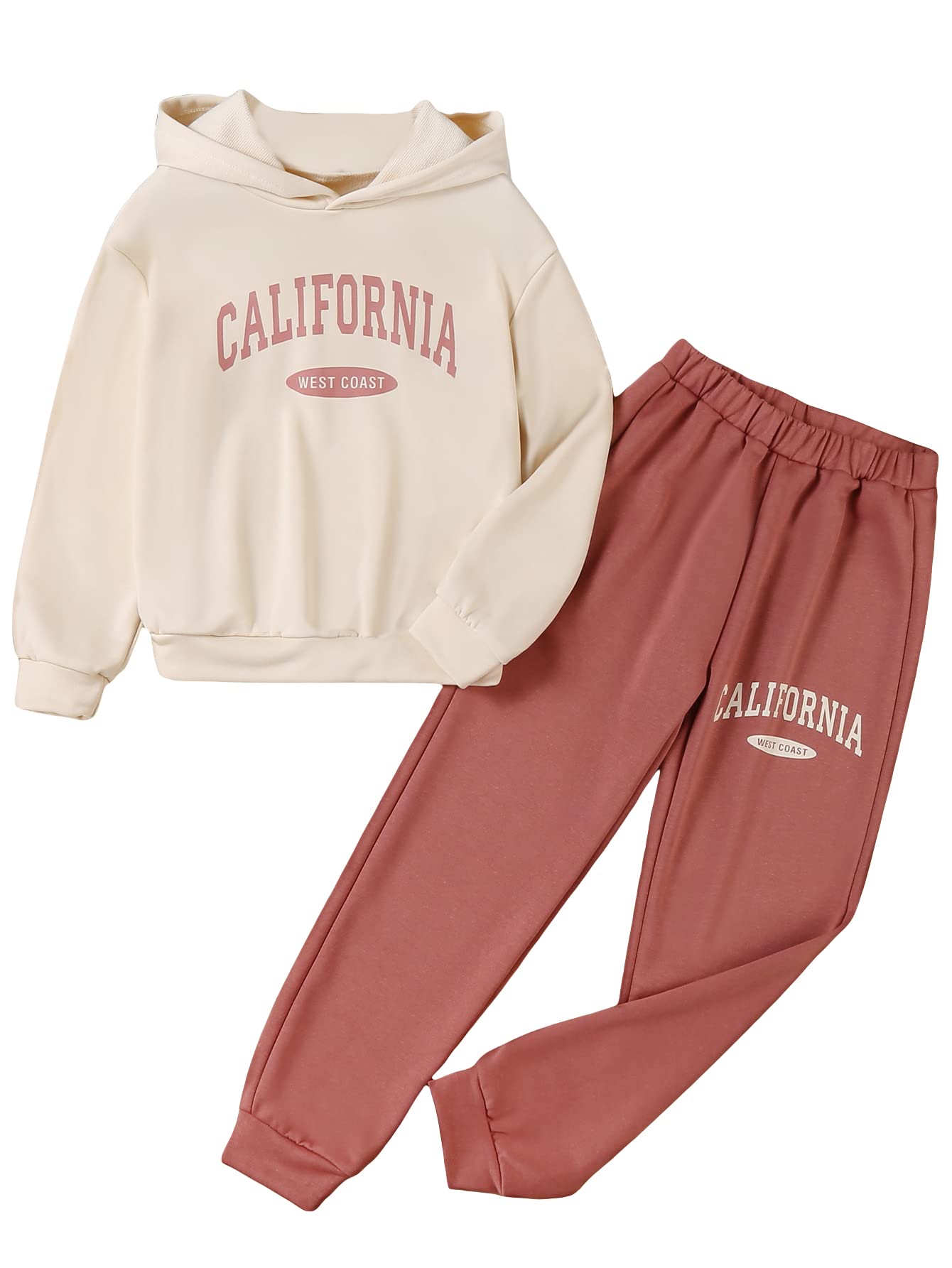 SOLY HUXGirl's Letter Print Drop Shoulder Hoodie Sweatshirt and Jogger Sweatpants 2 Piece Outfit