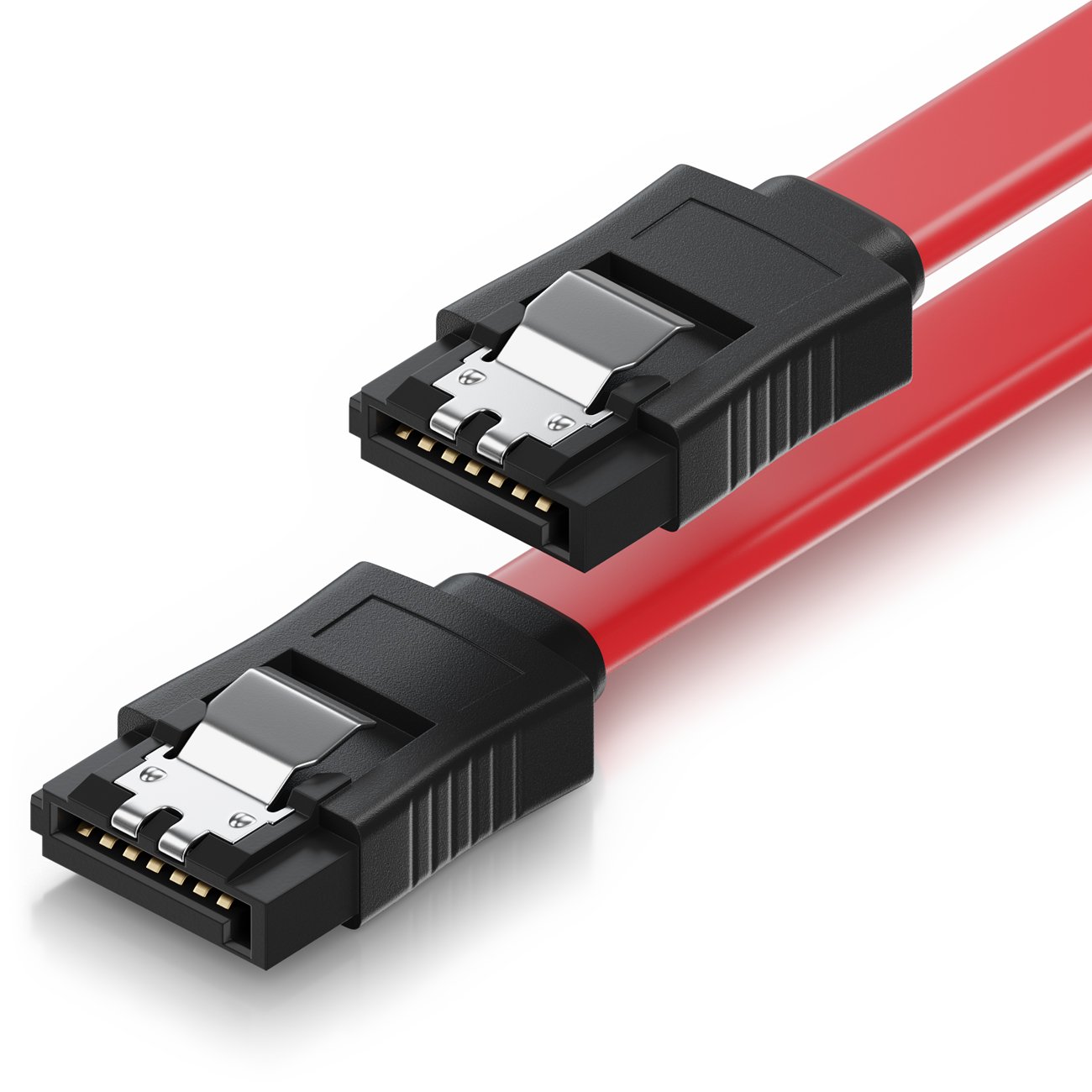 deleyCONdeleyCON 50cm (19.69 Inch) SATAIII Cable S-ATA 3 Data Cable HDD SSD Connection Cable Metal Clip 6GBit/s 2 Straight L-Type Connectors - Red