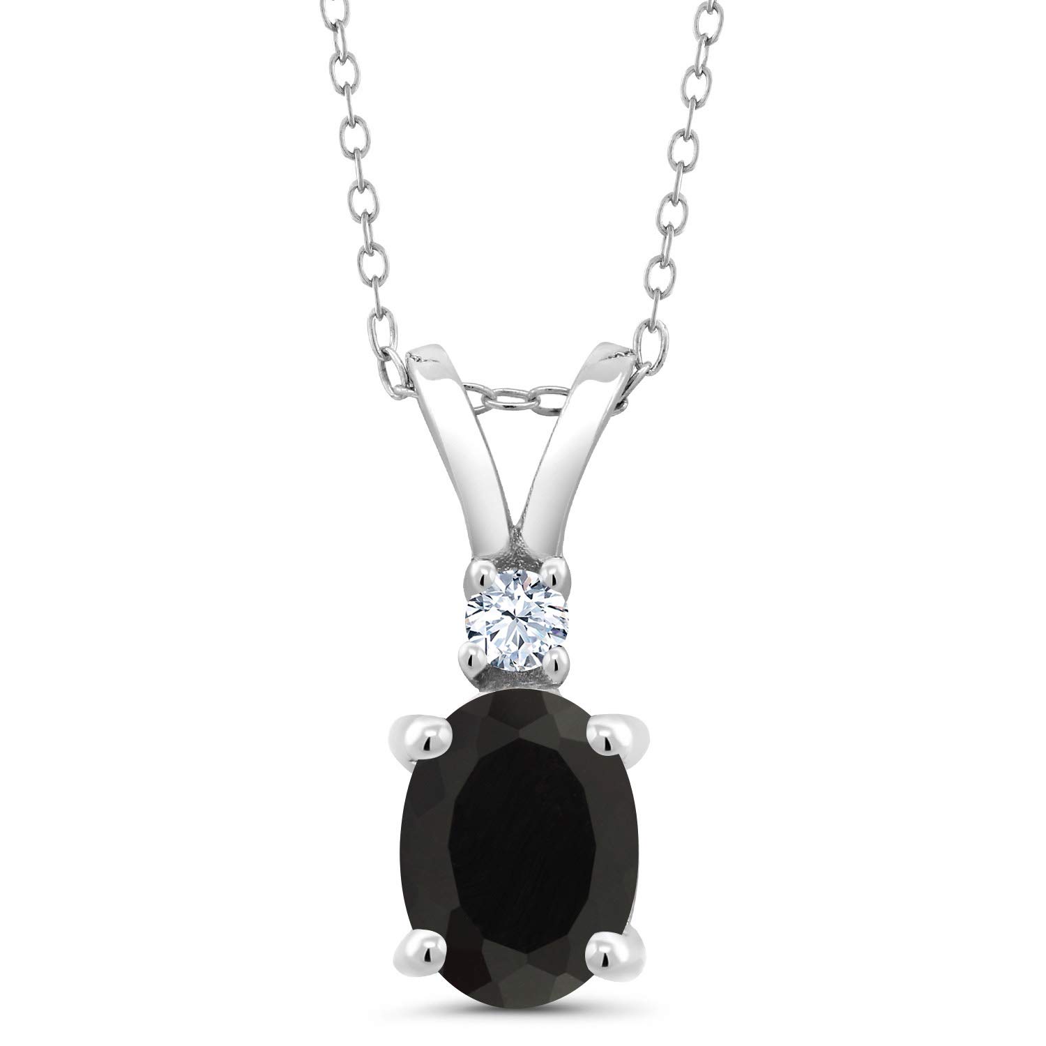 Gem Stone King925 Sterling Silver Black Onyx and White Created Sapphire Pendant Necklace For Women (2.25 Cttw, Oval with 18 Inch Silver Chain)