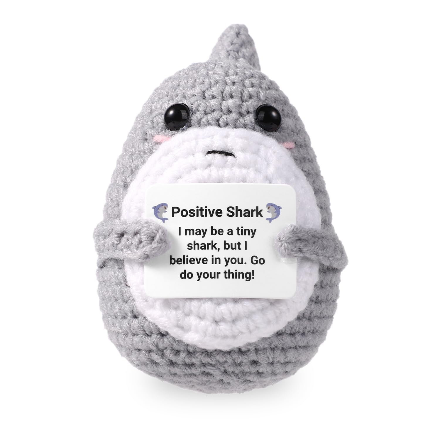 TOYMISPositive Crochet Shark, Emotional Cute Grey Shark Crochet Positive Shark Plush Encouragement Crochet Knitted Shark Positive Knitted Doll for Motivational Gifts Party Decoration Support