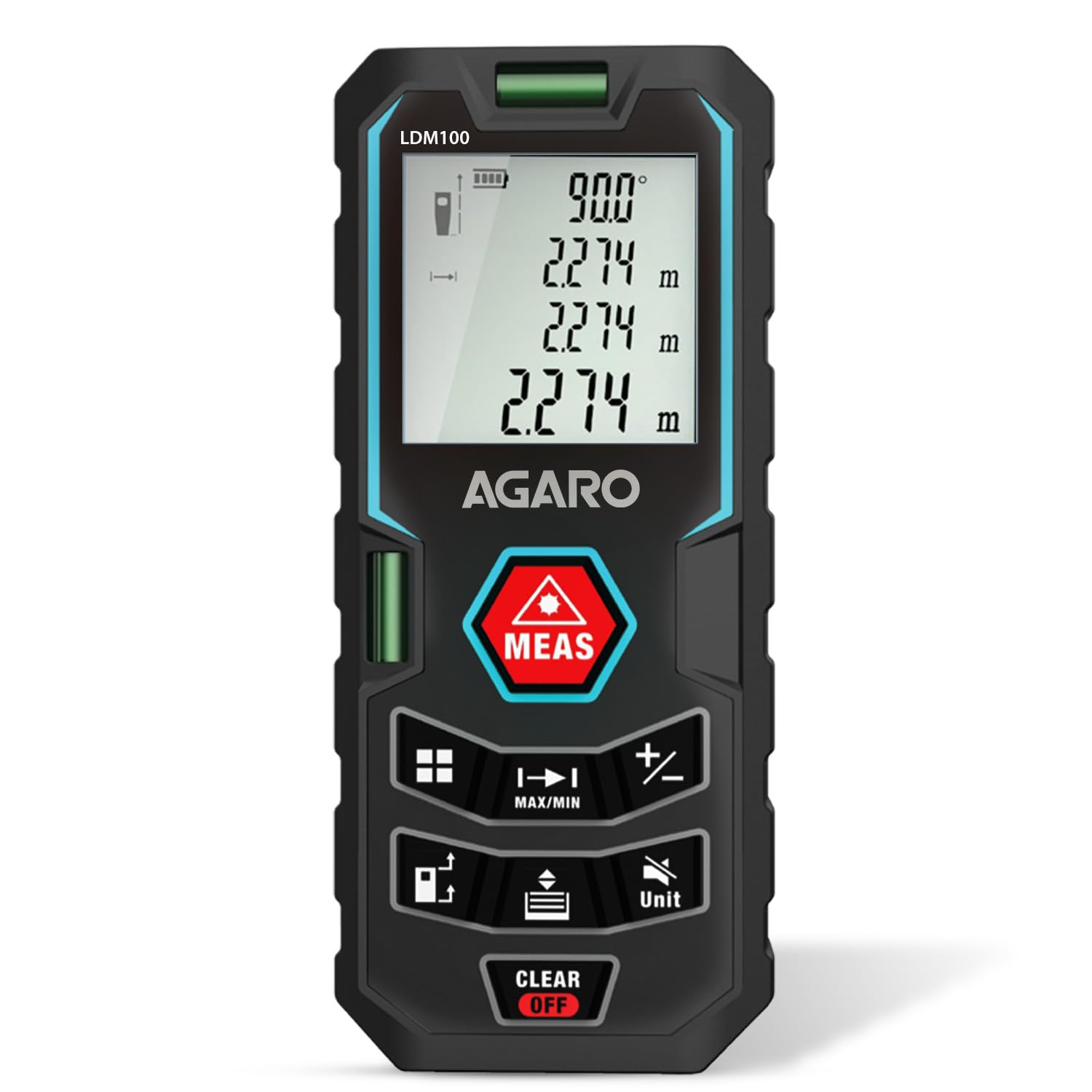 AGARO LDM100 Laser Distance Meter, Up to 100 Meters Range, Continous Measurement, Distance, Volume & Area Measurement, Pythagorean Mode, 30 Memories, 2 Bubble Levels,M/In/Ft Unit, Backlit Display