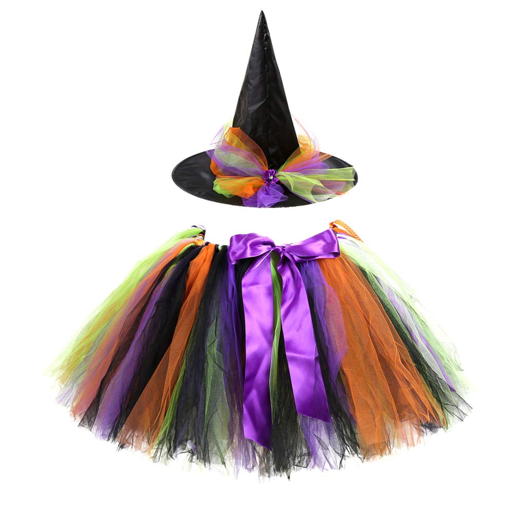 TENDYCOCO Girls Halloween Witch Tutu Skirt Cosplay Costumes Skirt with Hat for Birthday Party Festival