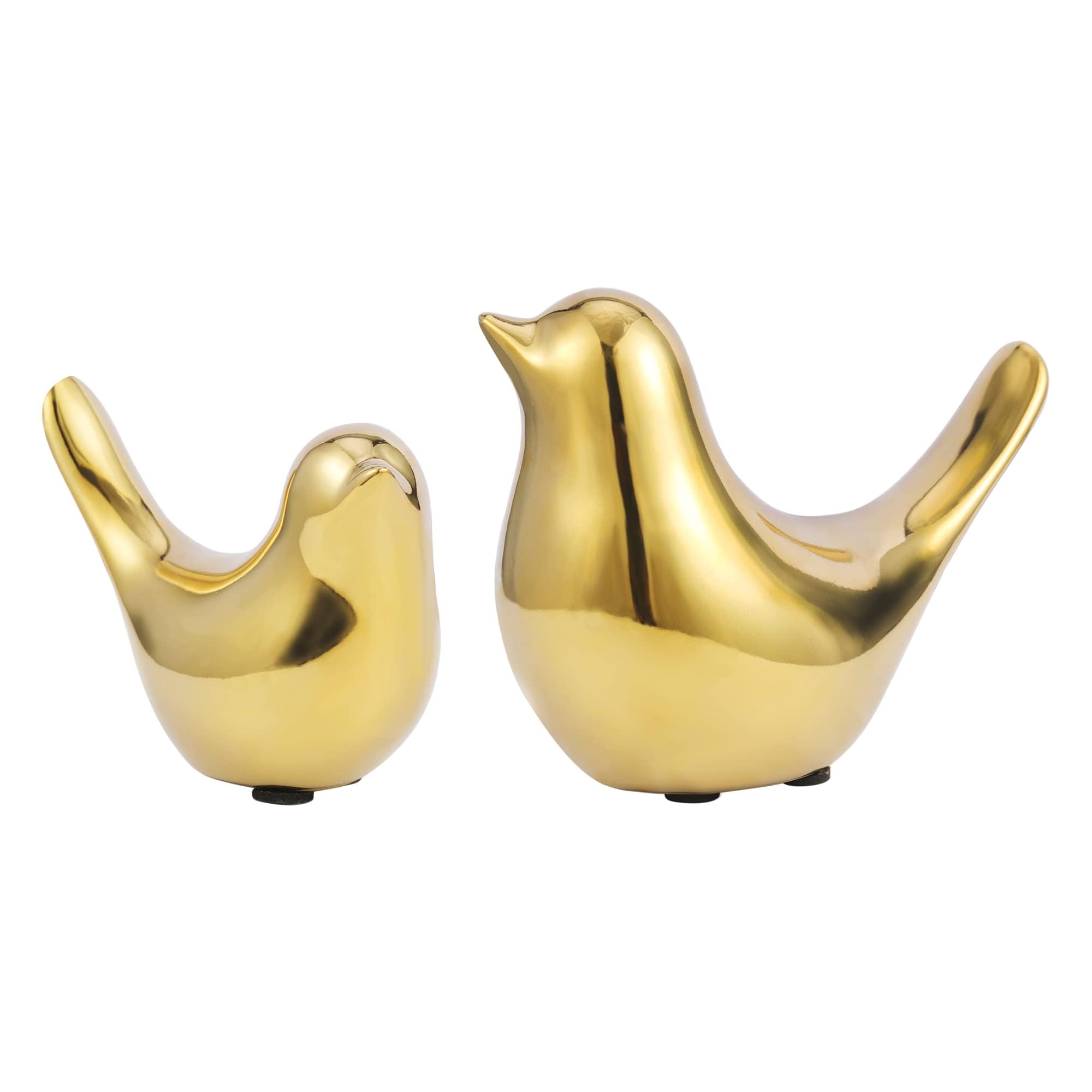 Azonee Bird Statue Decor, 2 Pack Ceramic Small Animal Figurines Accent Home Decor Sculpture Ornaments for Living Room, Bedroom, Office, Store Desktop Shelf (Gold)