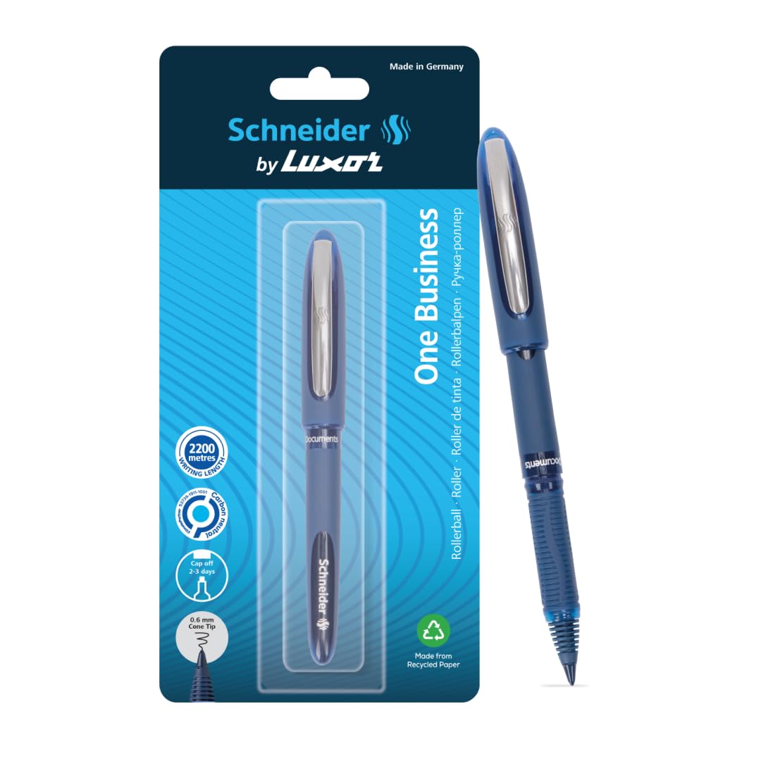 Luxor Schneider, One Business Roller Ball Pen - Blue, 0.6 mm, 2200 mtrs writing length, Waterproof Ink, Consistent ink flow, Ideal for Professionals & Office essential