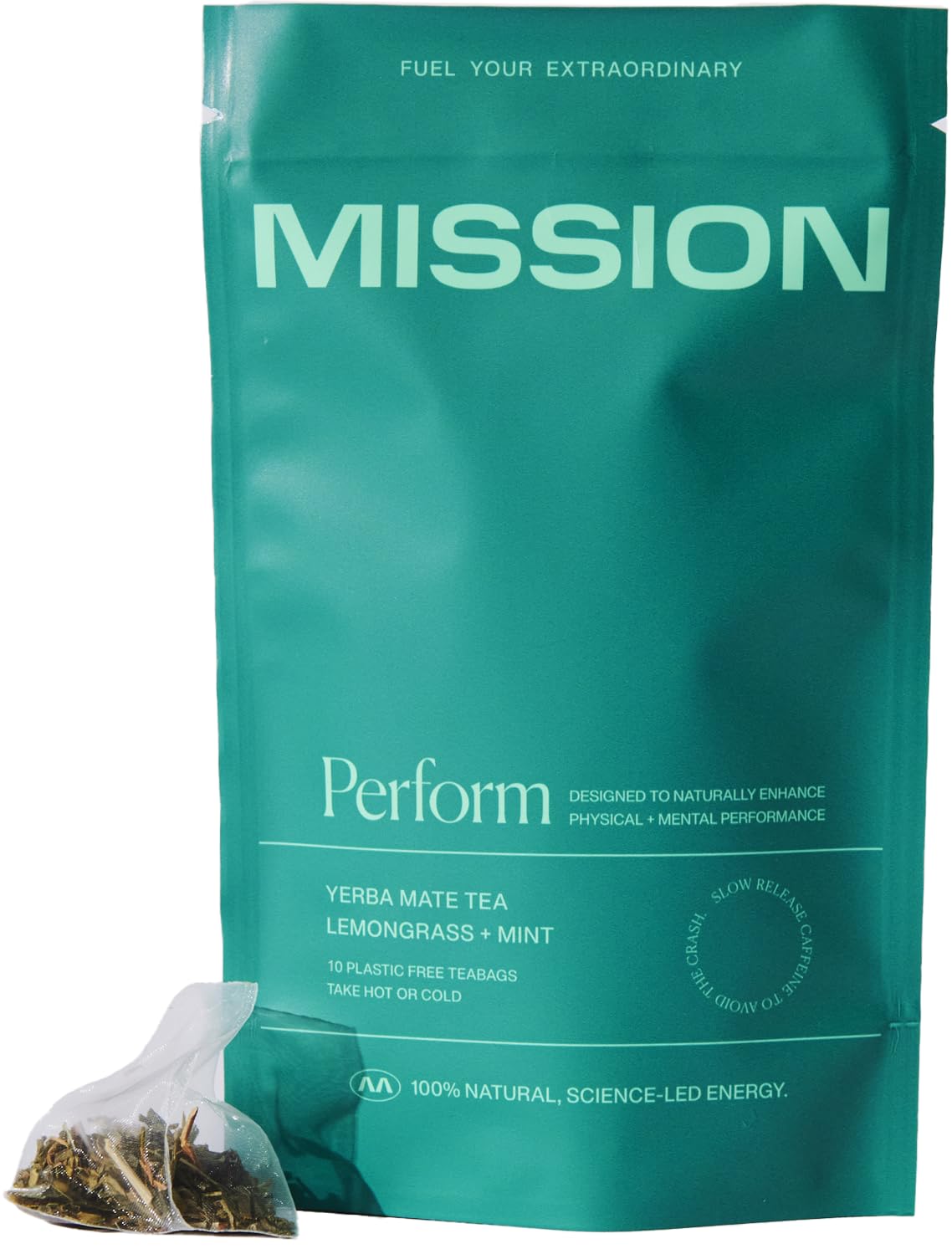 MISSION - Perform Tea - Yerba Mate Tea with Lemongrass & Mint - Sustained Energy & Performance - 10 Pyramid Tea Bags