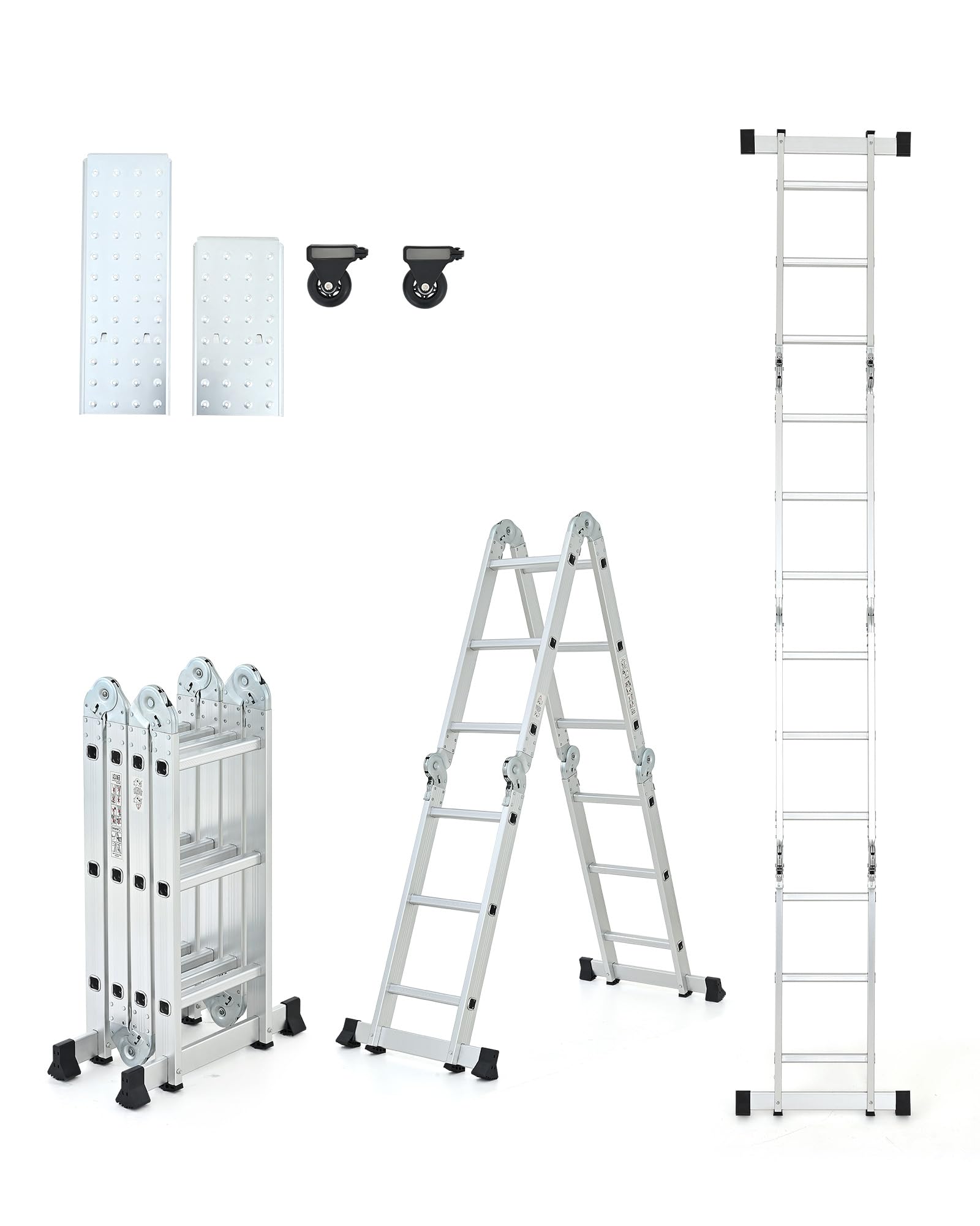 CO-Z 3.5 m Folding Ladder, 7-in-1 Multi-Purpose Ladder, Aluminum Ladder with Platform Plate, Work Tray, Extension Step Ladder, Overhang Ladder and Scaffold Ladder for Home Outdoor Work