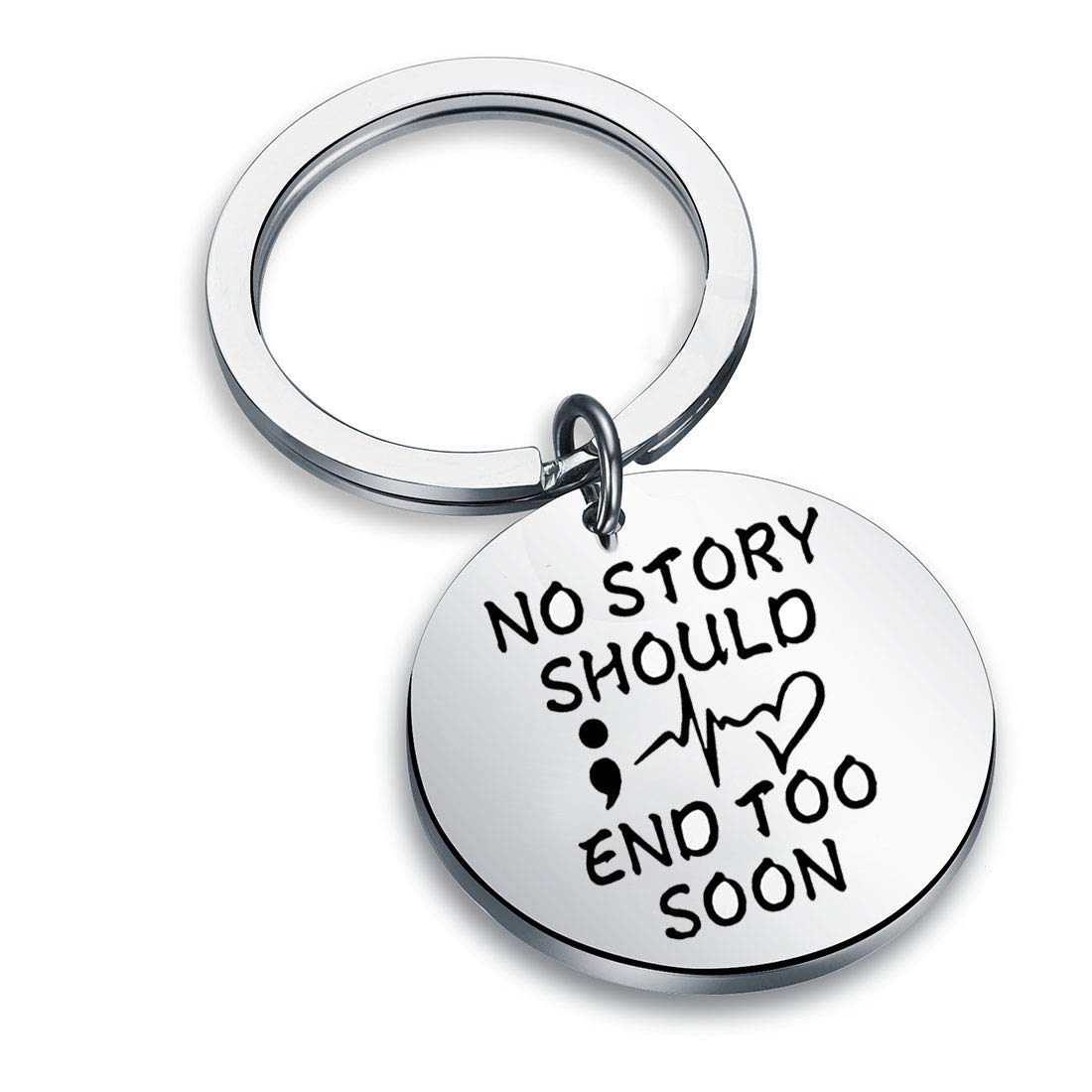 SEIRAASuicide Awareness Gift Semicolon Jewelry No Story Should End Too Soon Keychain Suicide Prevention Gift Mental Health Jewelry