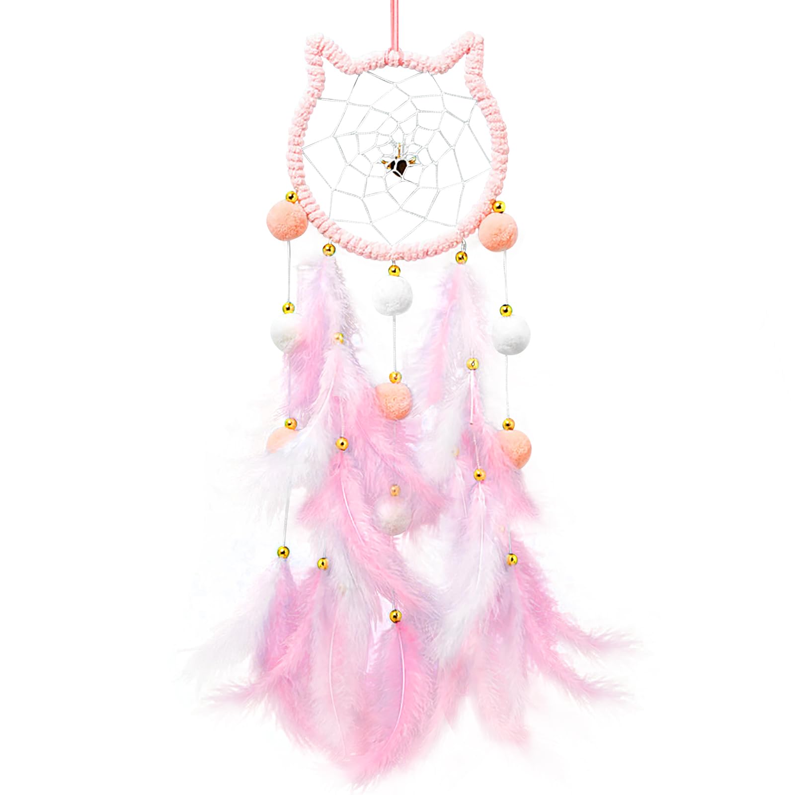 Cat Dream Catcher,Lovely Cat Shape Colorful Handmade Woven Dream Catchers Feathers,Dream Catcher for Adult and Kids,Cat Dreamcatcher Art Ornament Gift Chimes for Home Children Bedroom Decor