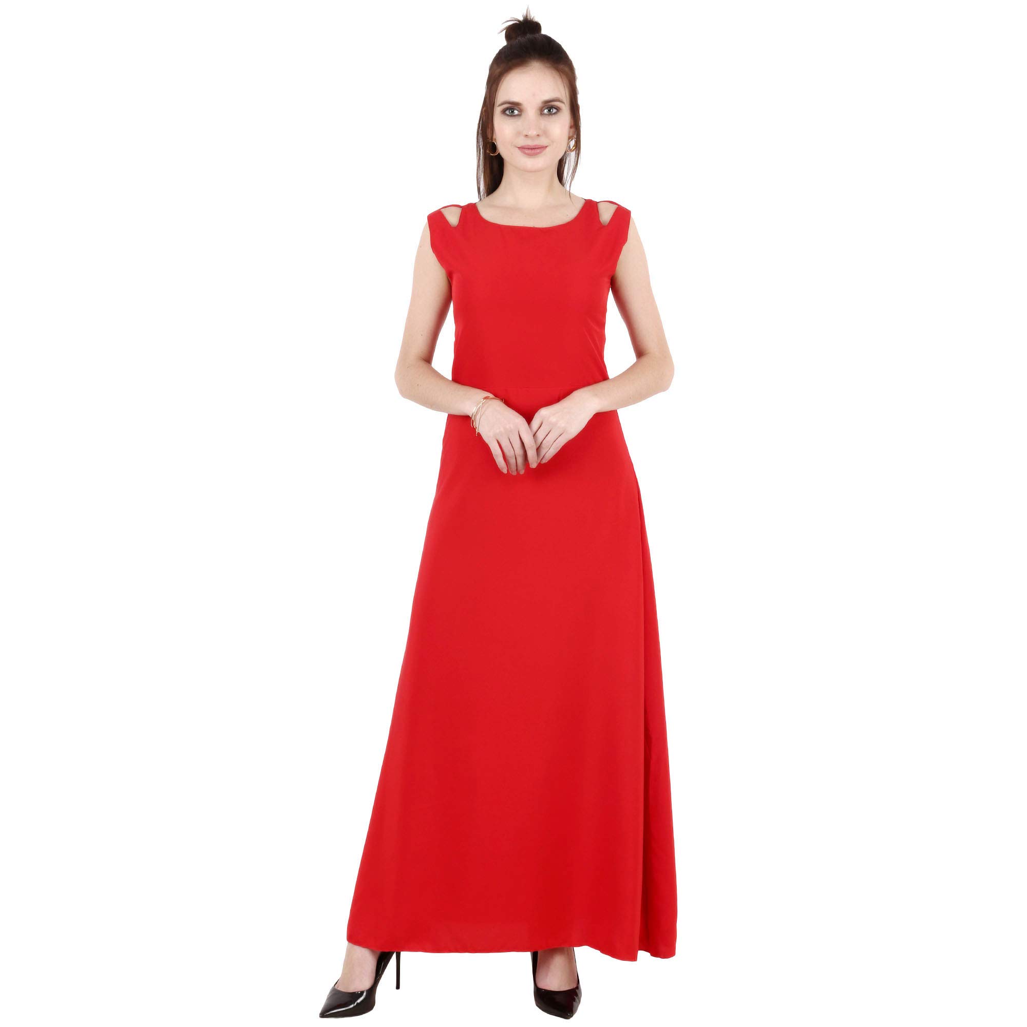 Shyammc Mylookup Round Neck Red Color Long Maxi Dress for Women